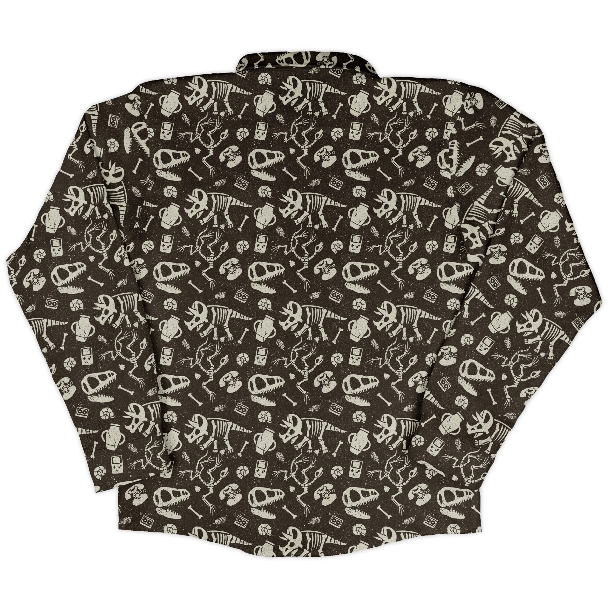 Retro Fossils and Dinosaurs Long Sleeve Button Up Shirt Geek Nerd adult sizing Design by Tobe Fonseca dinosaur print