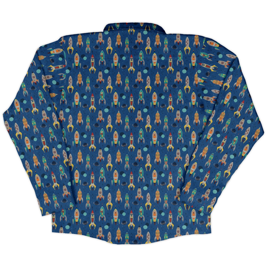 Retro Kitsch Rocker Long Sleeve Button Up Shirt Geek Nerd adult sizing Design by Zirkus Design FLOW DESC WRITING