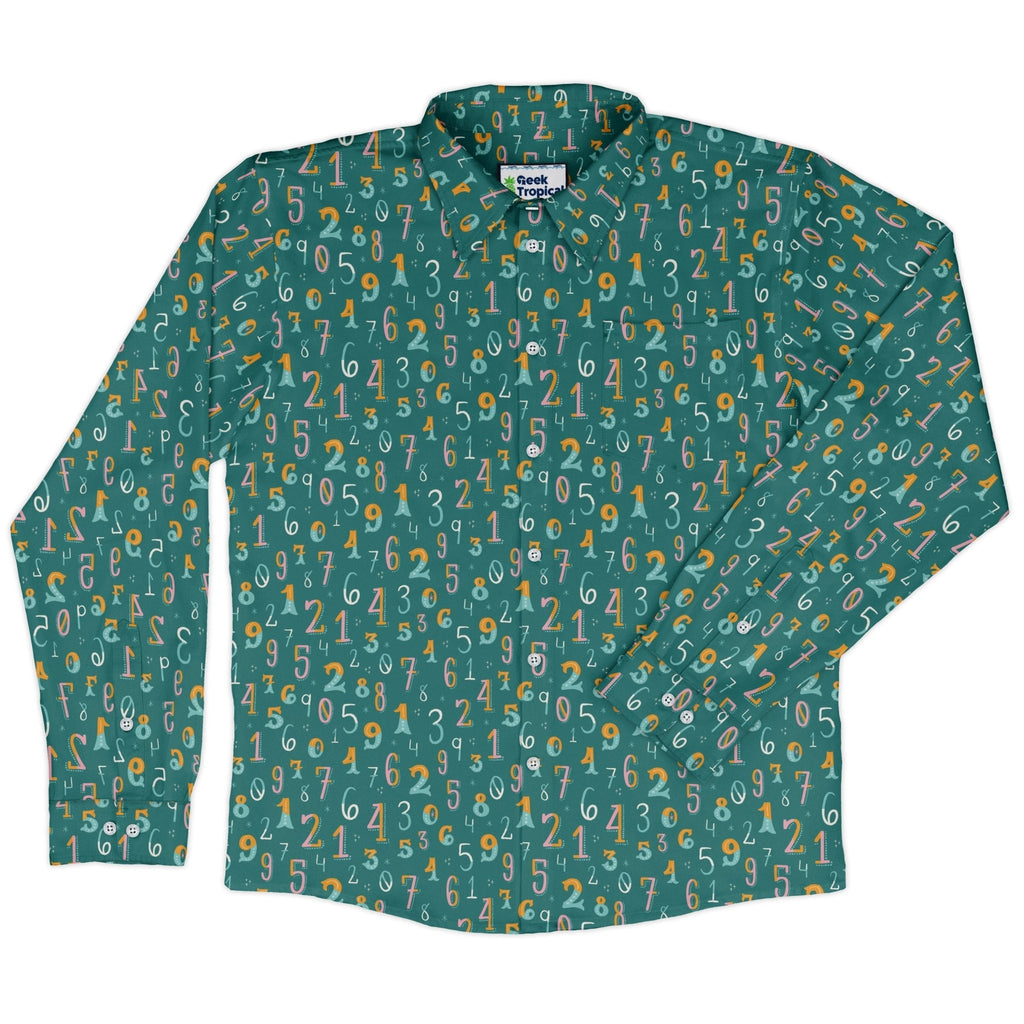 Retro Math Long Sleeve Button Up Shirt Geek Nerd adult sizing Design by Zirkus Design FLOW DESC WRITING