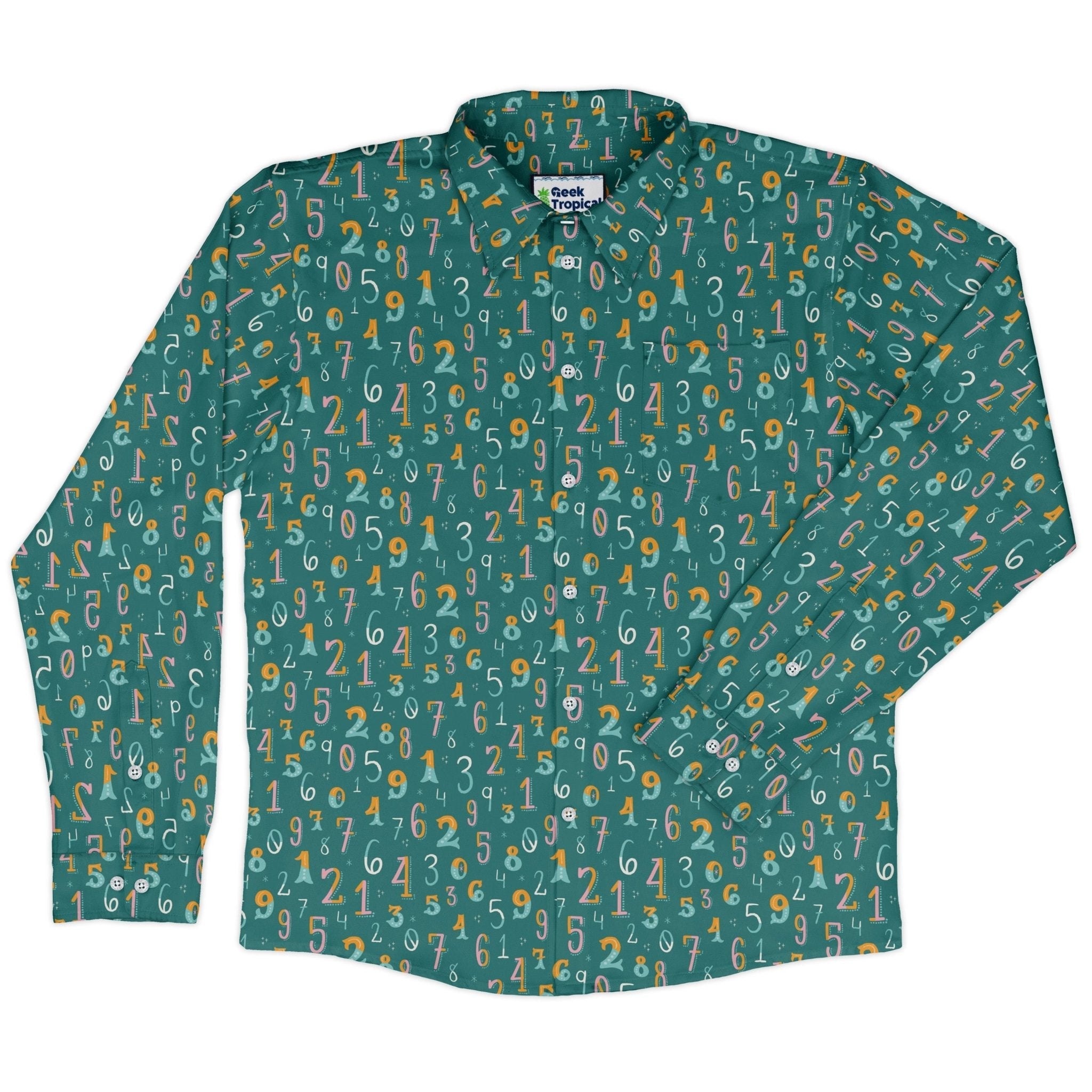 Retro Math Long Sleeve Button Up Shirt Geek Nerd adult sizing Design by Zirkus Design FLOW DESC WRITING