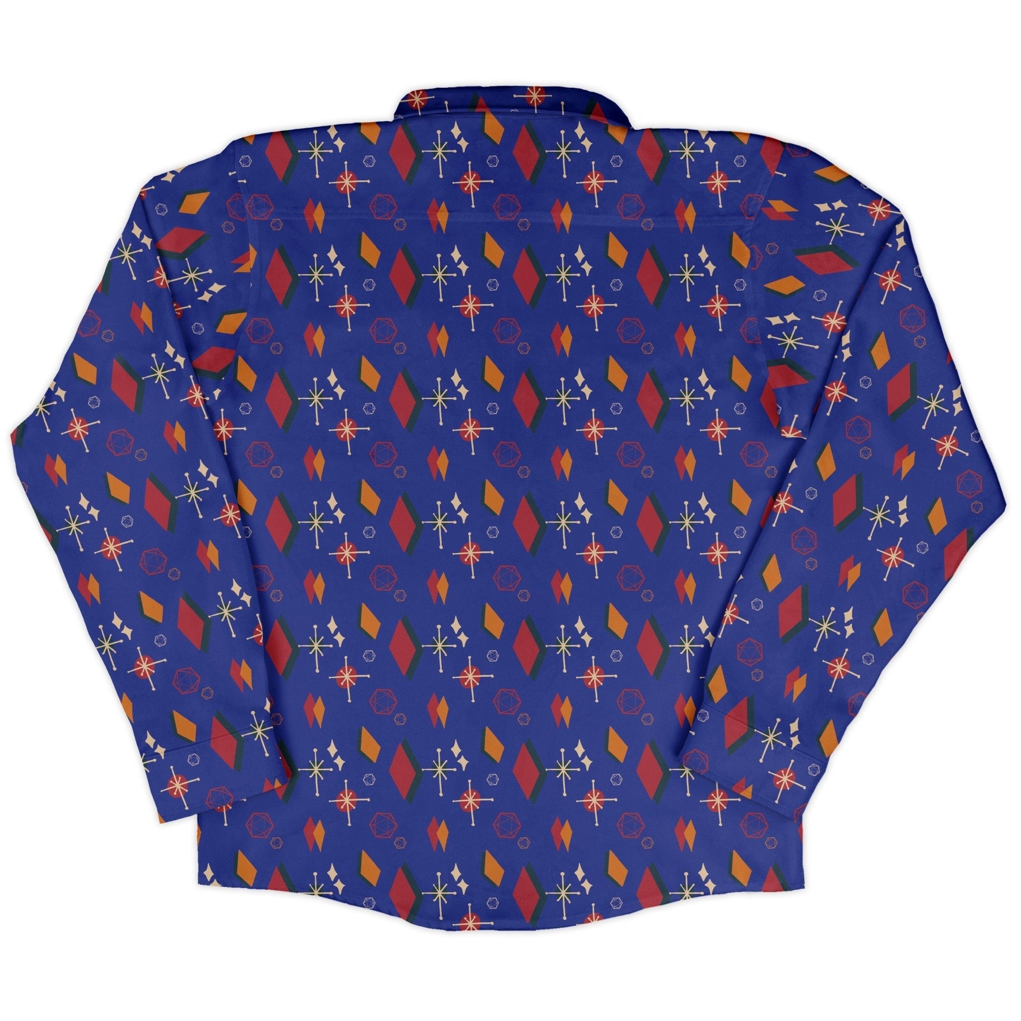 Retro Star Dice Long Sleeve Button Up Shirt Geek Nerd adult sizing Design by Heather Davenport dnd & rpg print