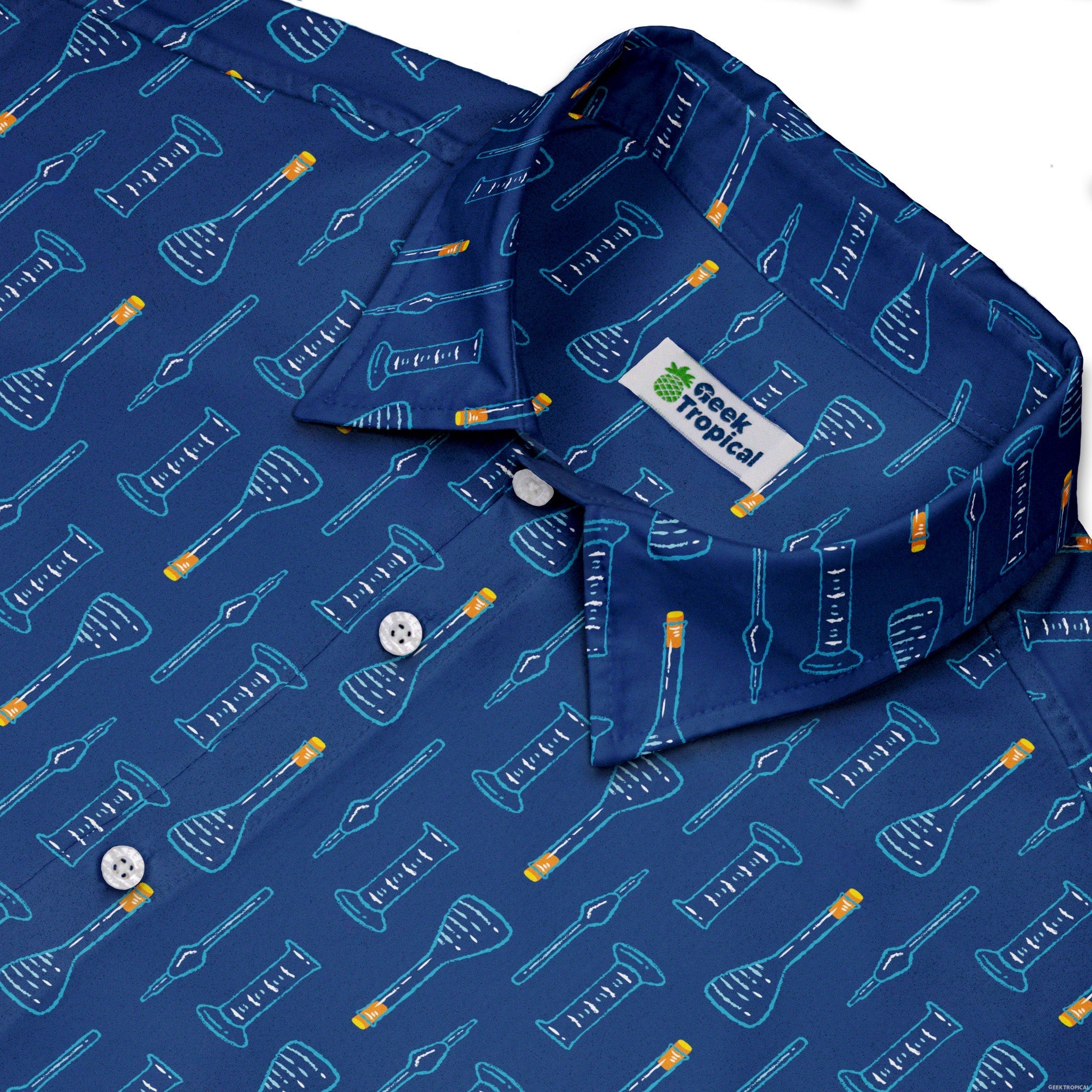 Retro Beaker Button Up Shirt Geek Nerd adult sizing Design by Zirkus Design q225