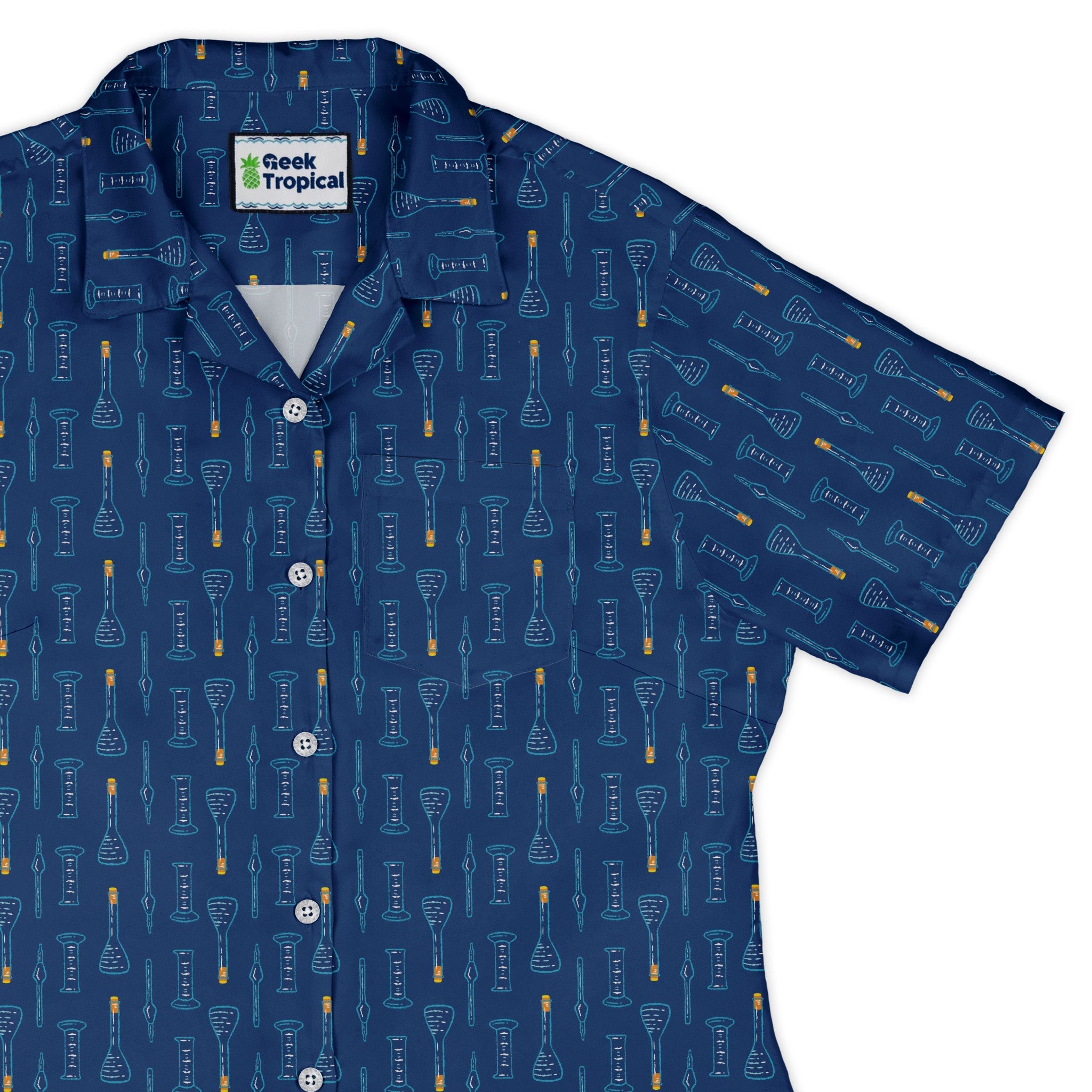 Retro Beaker Curvy Button Up Shirt Geek Nerd Design by Zirkus Design q225 science print