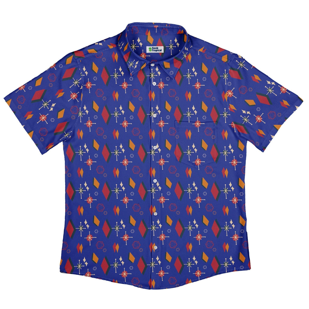 Retro Star Dice Button Up Shirt Geek Nerd adult sizing Design by Heather Davenport dnd & rpg print