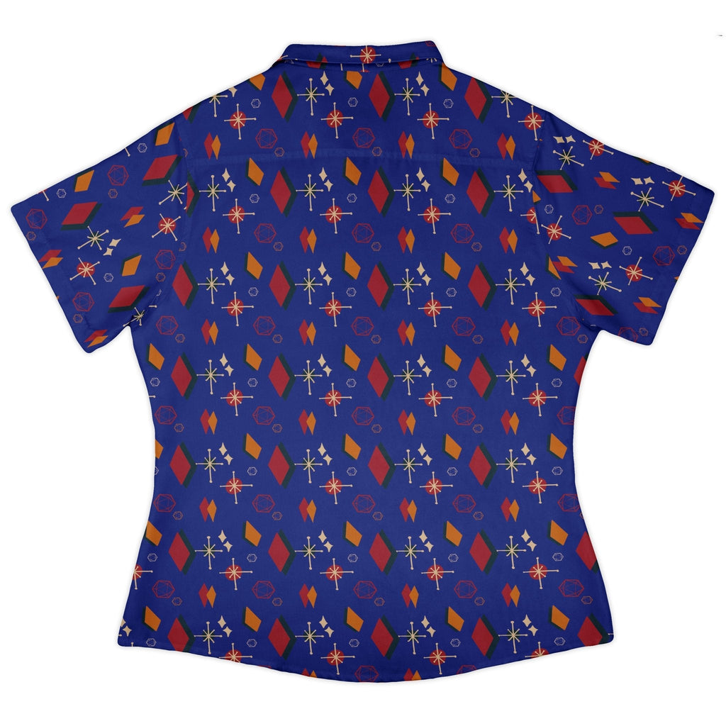 Retro Star Dice Curvy Button Up Shirt Geek Nerd Design by Heather Davenport dnd & rpg print q225