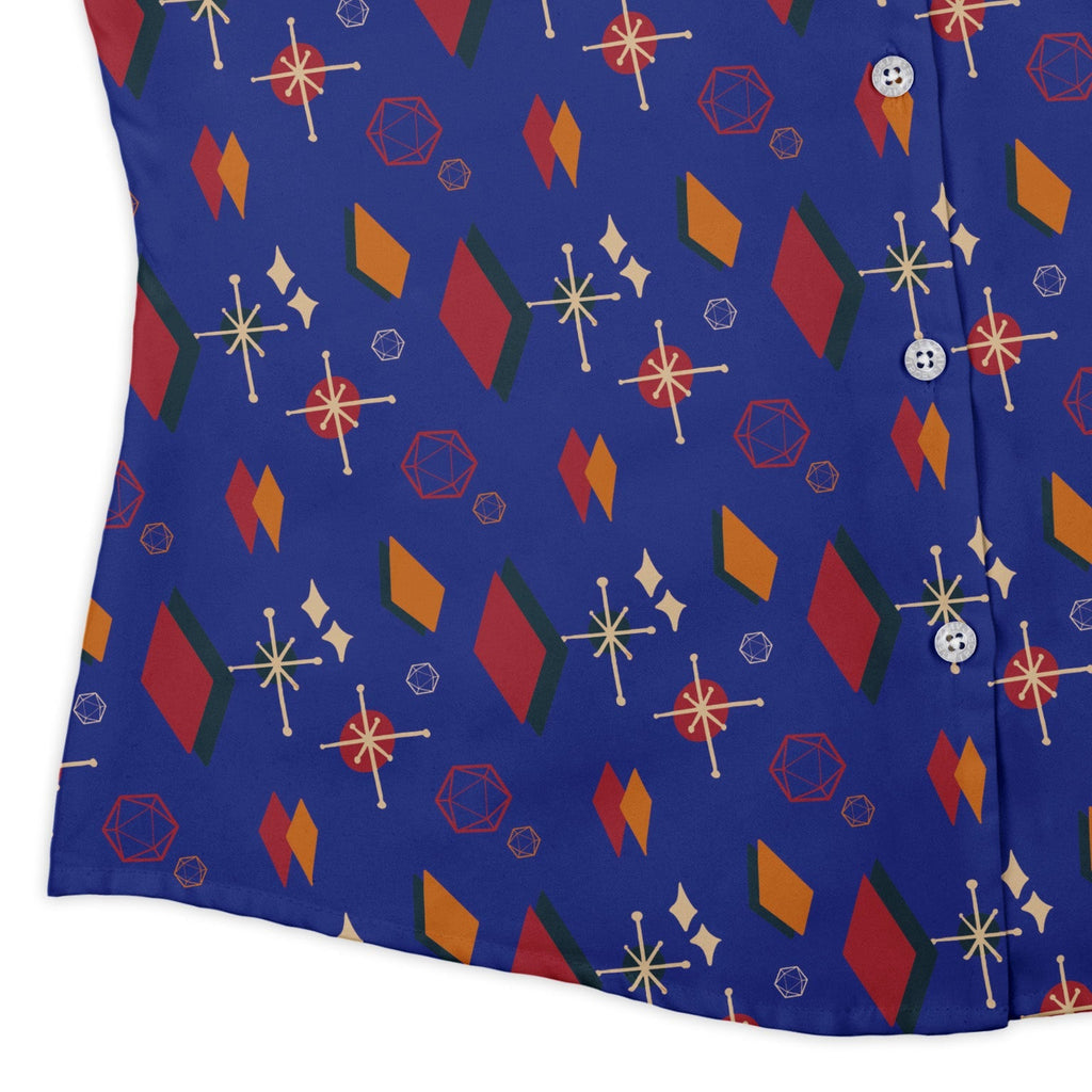 Retro Star Dice Curvy Button Up Shirt Geek Nerd Design by Heather Davenport dnd & rpg print q225