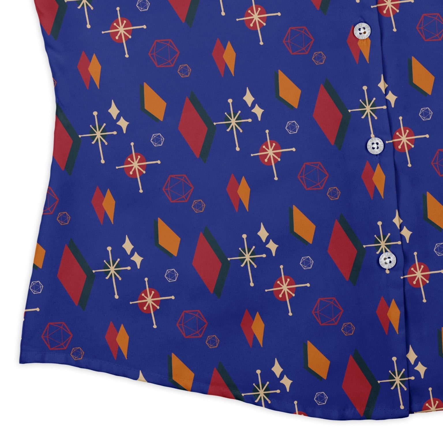 Retro Star Dice Curvy Button Up Shirt Geek Nerd Design by Heather Davenport dnd & rpg print q225