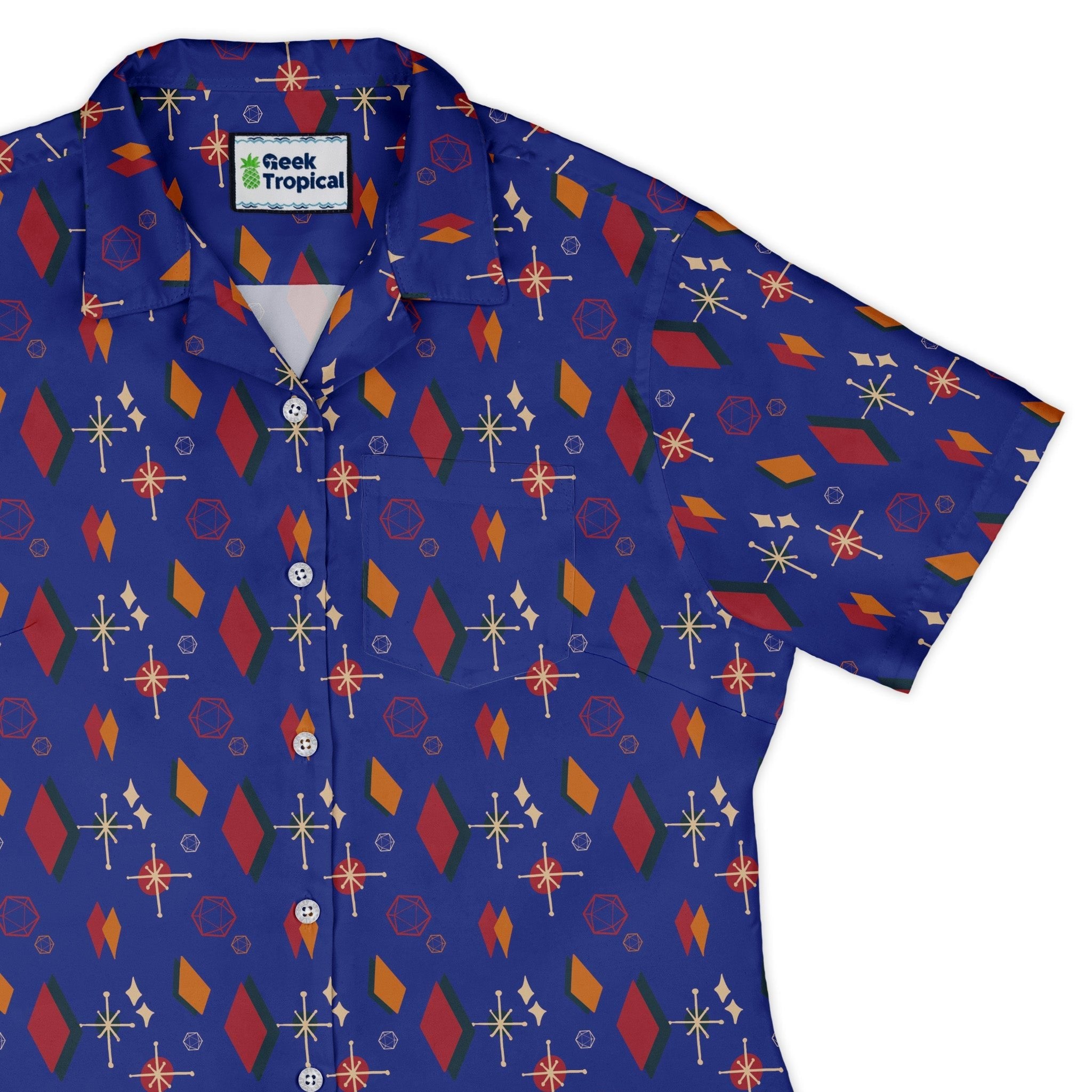 Retro Star Dice Curvy Button Up Shirt Geek Nerd Design by Heather Davenport dnd & rpg print q225