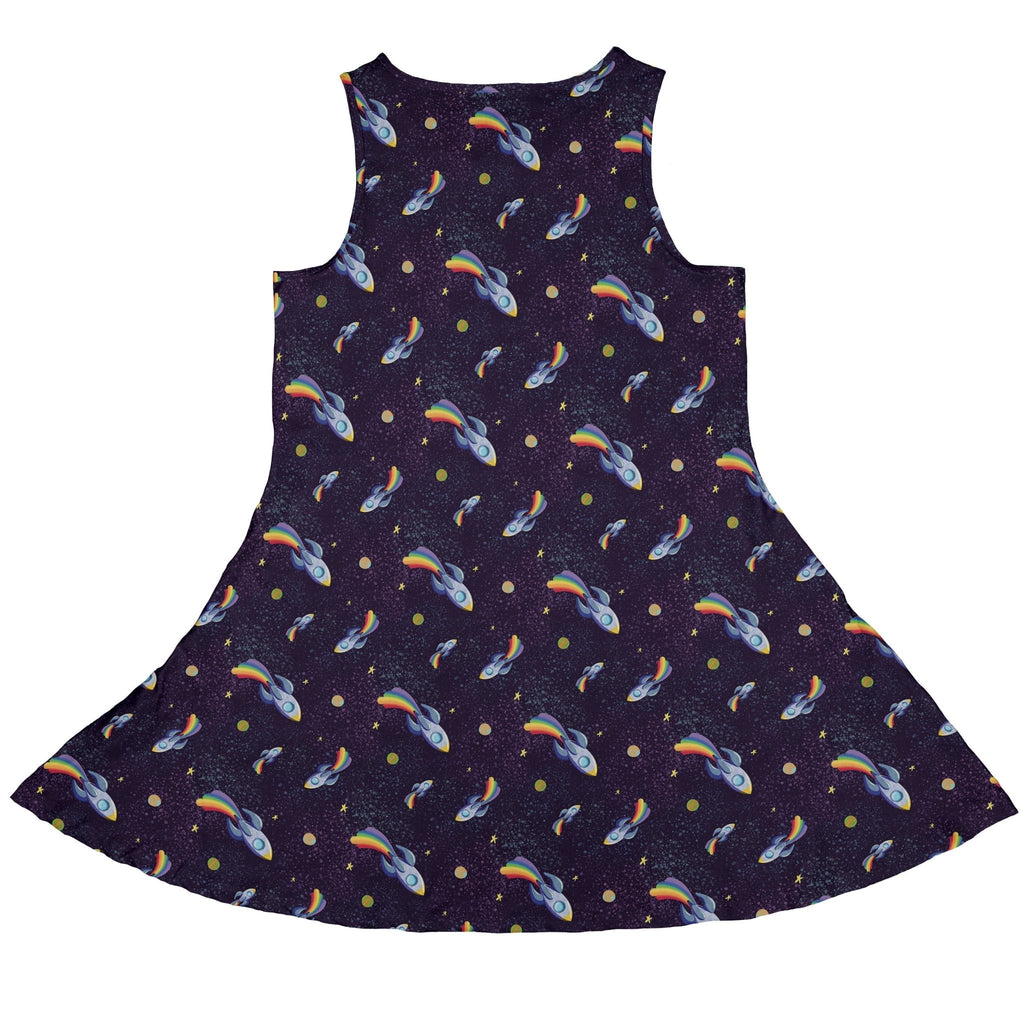 Rocket Ships Starry Night Dress Geek Nerd Design by Carla Morrow lx - C outer space & astronaut print