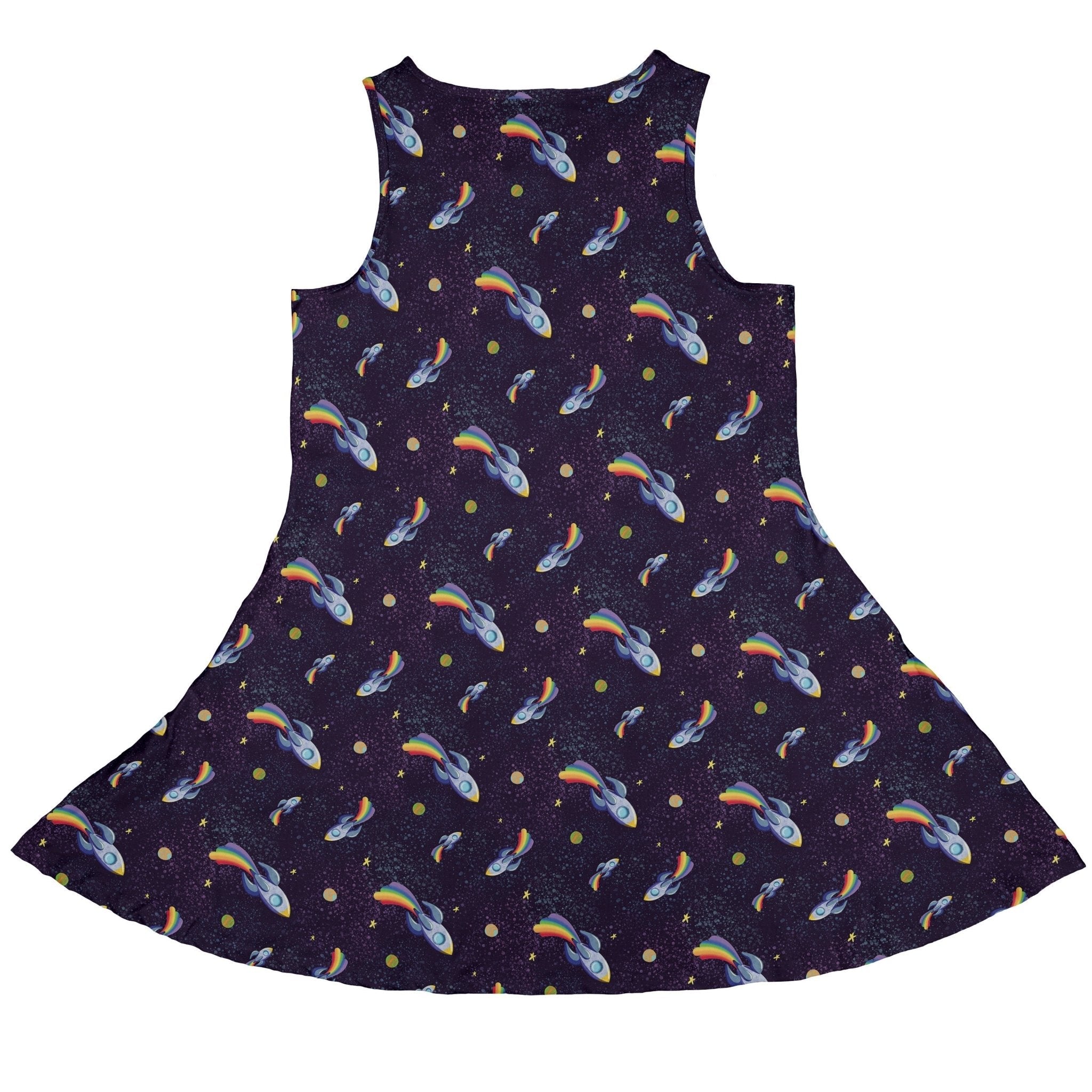 Rocket Ships Starry Night Dress Geek Nerd Design by Carla Morrow lx - C outer space & astronaut print