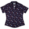 Rocket ships starry night Curvy Button Up Shirt Geek Nerd Design by Carla Morrow outer space & astronaut print women