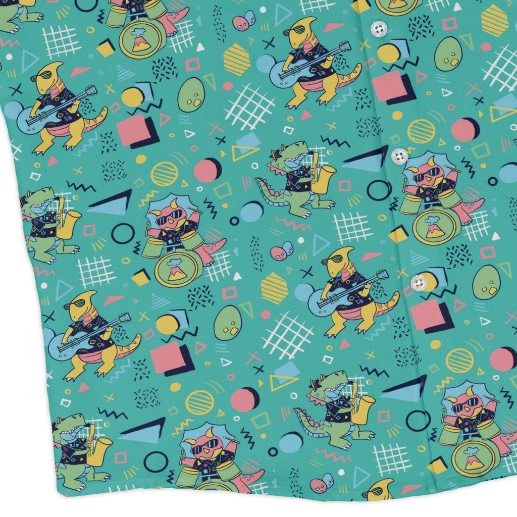 Rocking Dinosaurs Day Long Sleeve Button Up Shirt Geek Nerd adult sizing Design by Claire Murphy dinosaur print