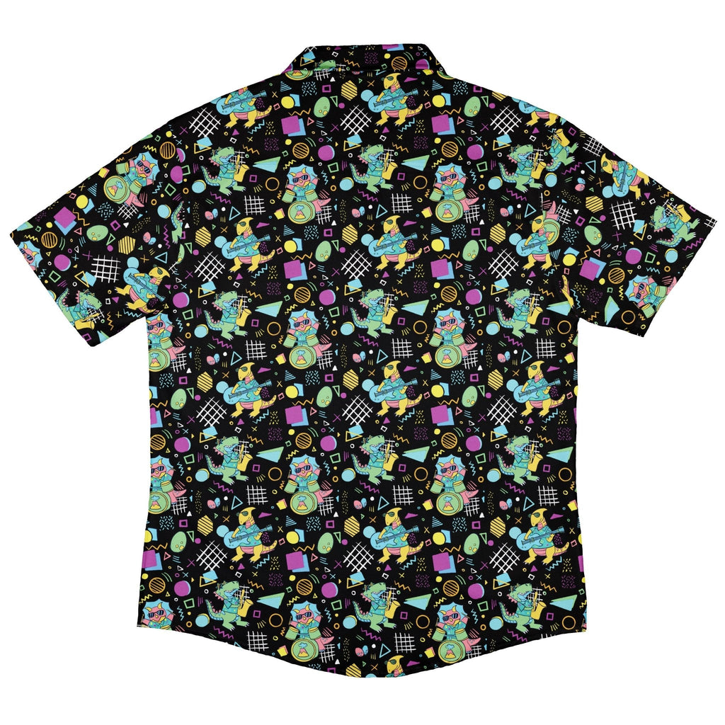 Rocking Dinosaurs Night Button Up Shirt Geek Nerd adult sizing Design by Claire Murphy dinosaur print