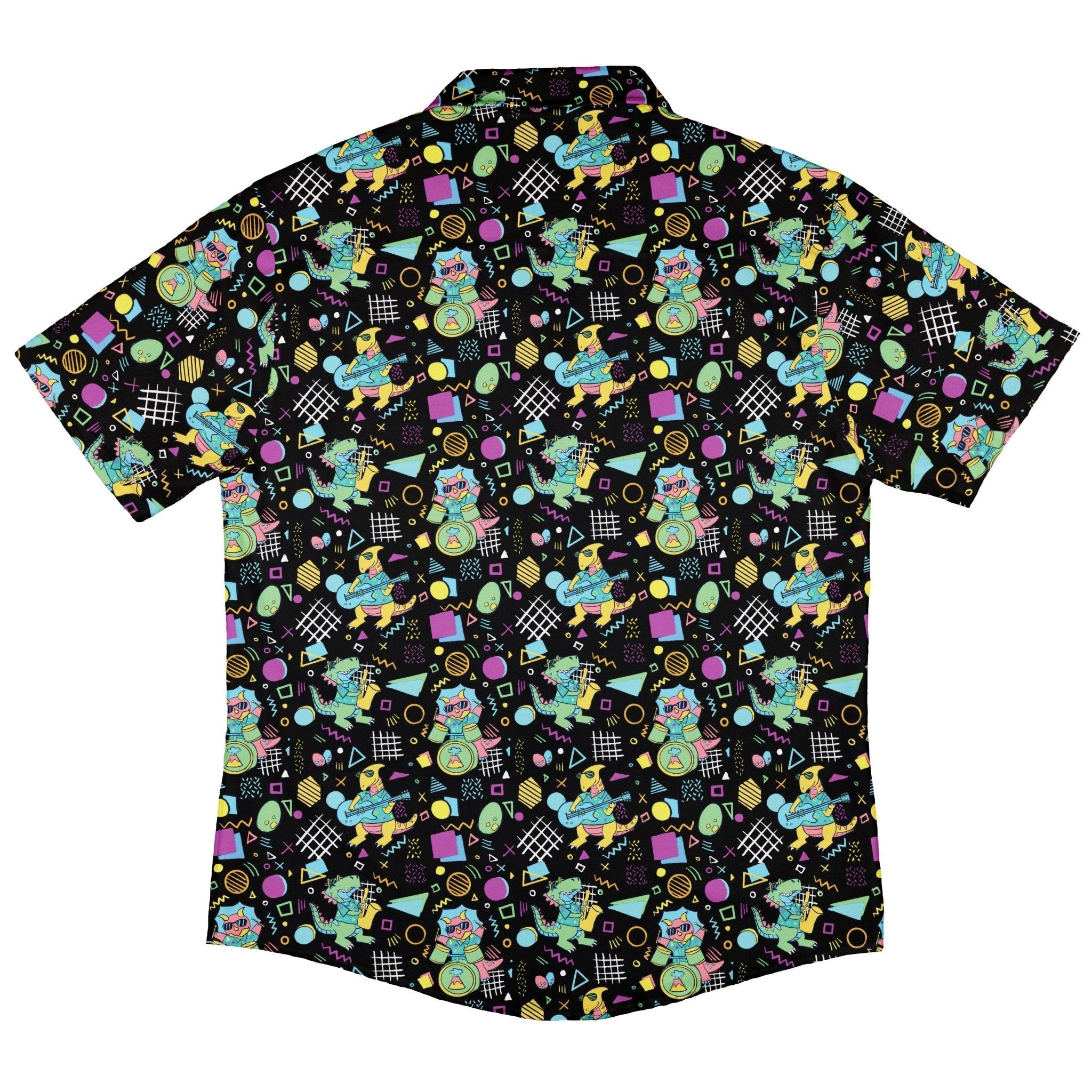 Rocking Dinosaurs Night Button Up Shirt Geek Nerd adult sizing Design by Claire Murphy dinosaur print