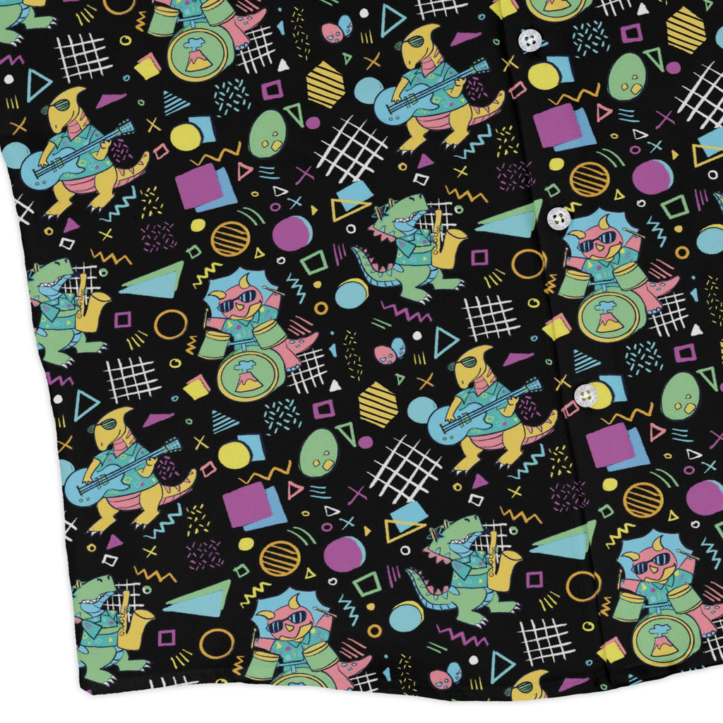 Rocking Dinosaurs Night Long Sleeve Button Up Shirt Geek Nerd adult sizing Design by Claire Murphy dinosaur print
