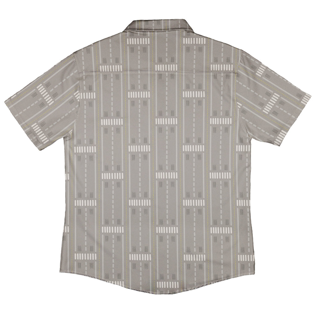 Runway Stripe Button Up Shirt Geek Nerd adult sizing aviation print Design by Zirkus Design