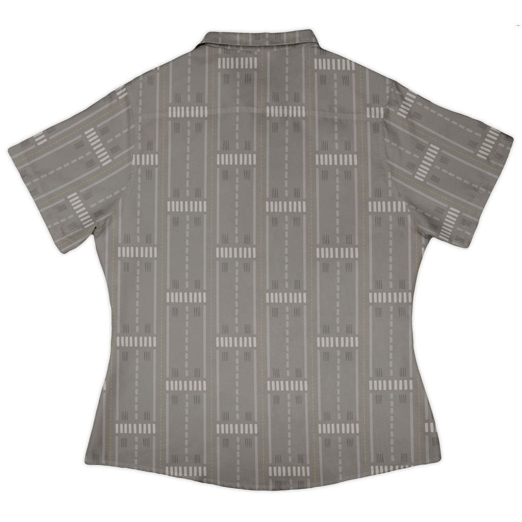 Runway Stripe Curvy Button Up Shirt Geek Nerd aviation print Design by Zirkus Design q225
