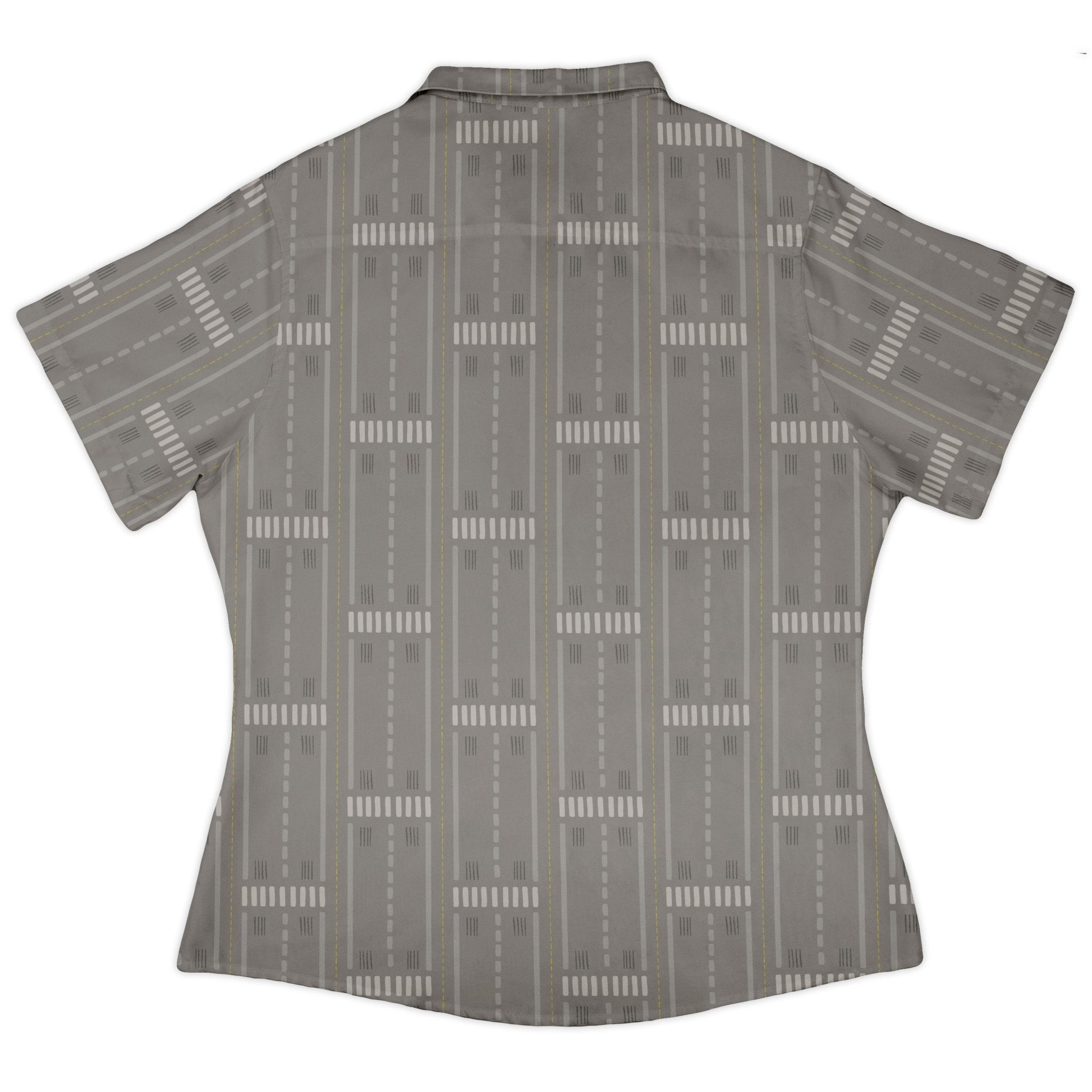 Runway Stripe Curvy Button Up Shirt Geek Nerd aviation print Design by Zirkus Design q225