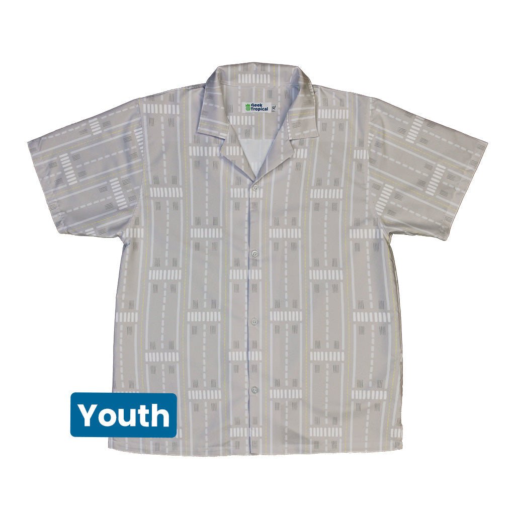 Runway Stripe Youth Hawaiian Shirt Geek Nerd aviation print Design by Zirkus Design q225