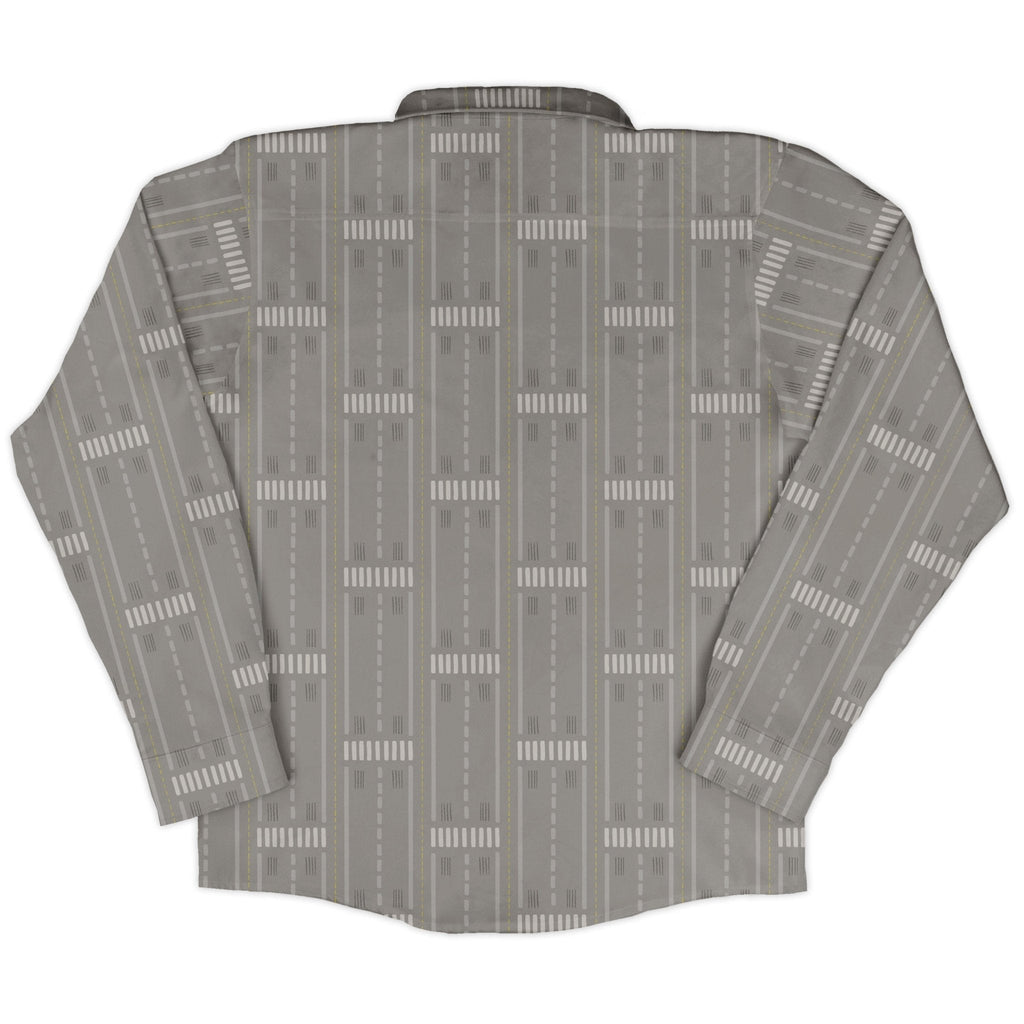 Runway Stripe Long Sleeve Button Up Shirt Geek Nerd adult sizing aviation print Design by Zirkus Design