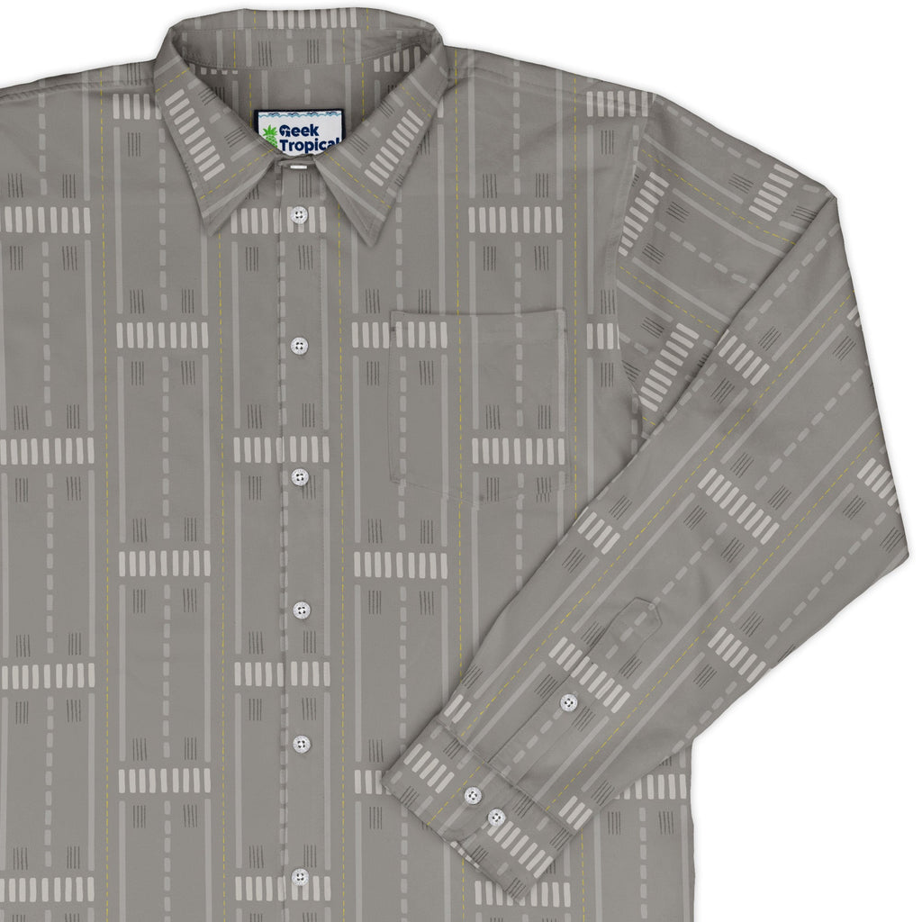 Runway Stripe Long Sleeve Button Up Shirt Geek Nerd adult sizing aviation print Design by Zirkus Design
