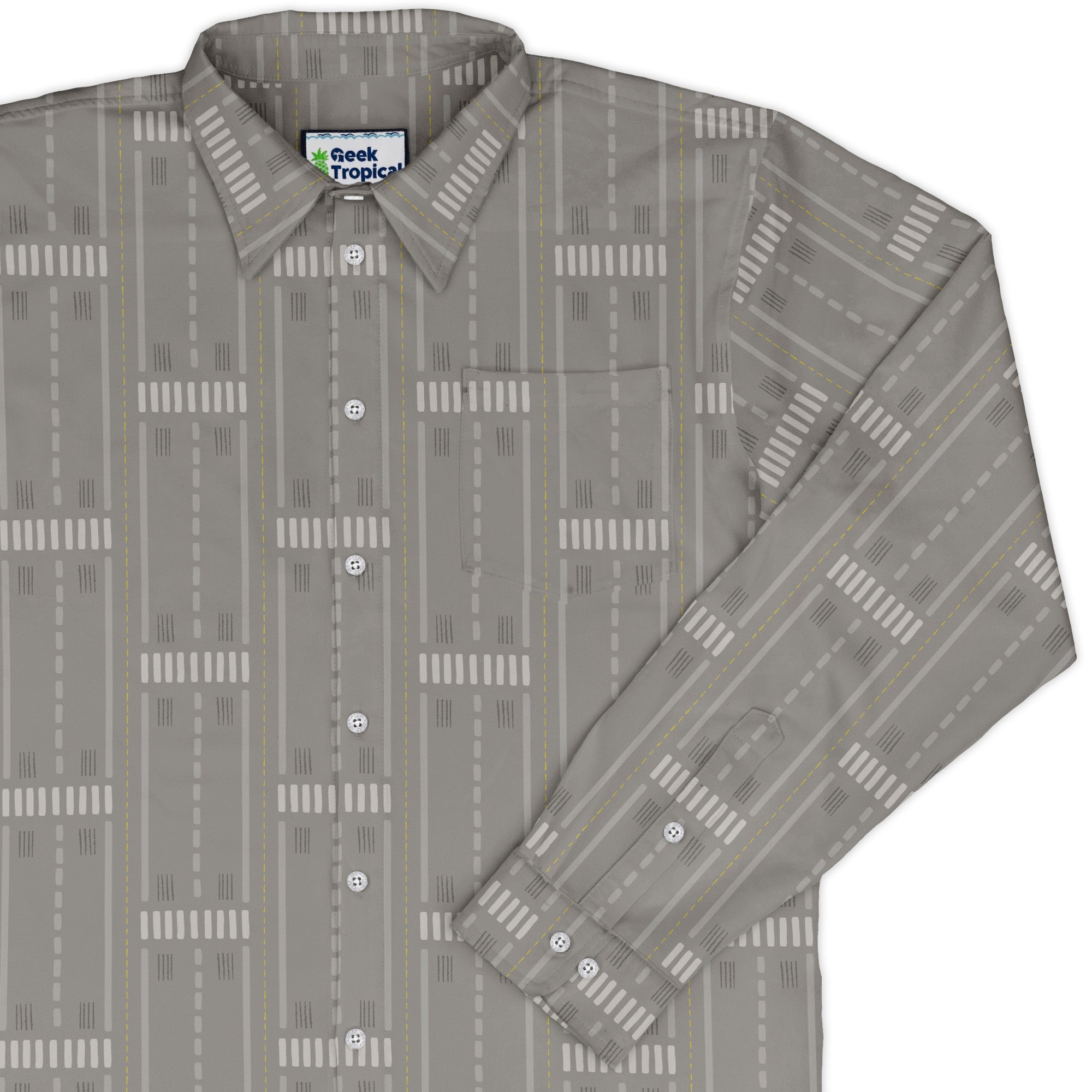 Runway Stripe Long Sleeve Button Up Shirt Geek Nerd adult sizing aviation print Design by Zirkus Design