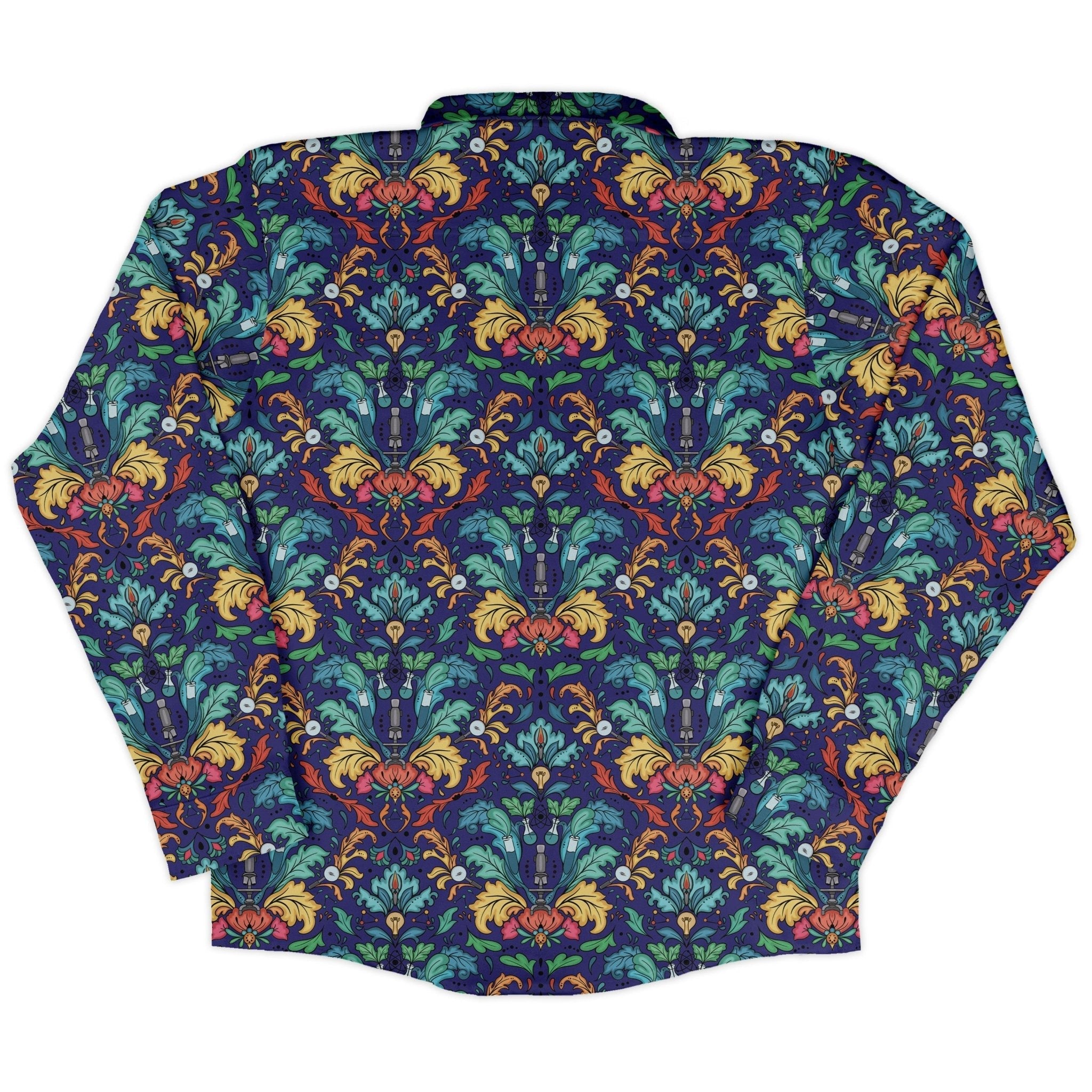 STEM Hidden Sciences Long Sleeve Button Up Shirt Geek Nerd adult sizing Design By Brigid Ashwood FLOW DESC WRITING