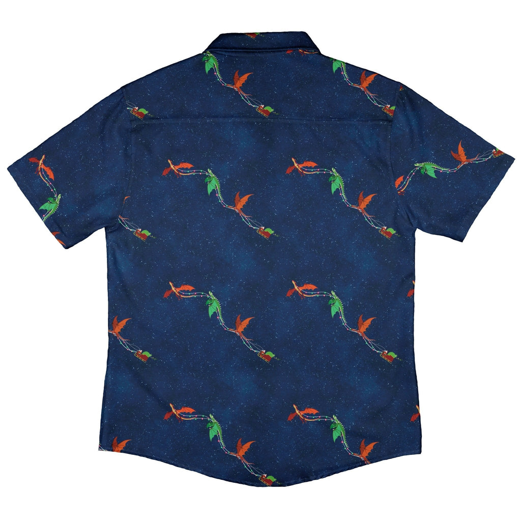Santa Sleigh Dragons Button Up Shirt Geek Nerd adult sizing Christmas Print Designs by Nathan