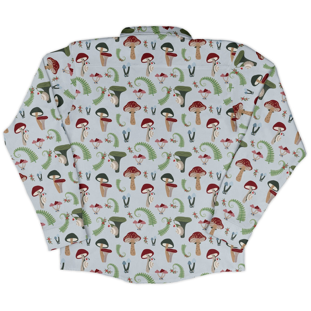 Santa Snails and Winter Mushrooms Long Sleeve Button Up Shirt Geek Nerd adult sizing Botany Print Christmas Print