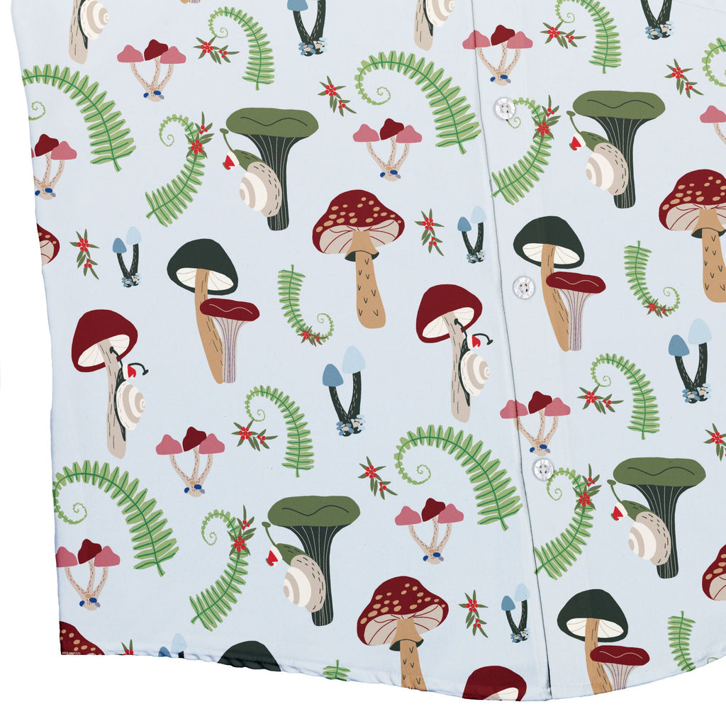 Santa Snails & Winter Mushrooms Button Up Shirt Geek Nerd adult sizing Christmas Print