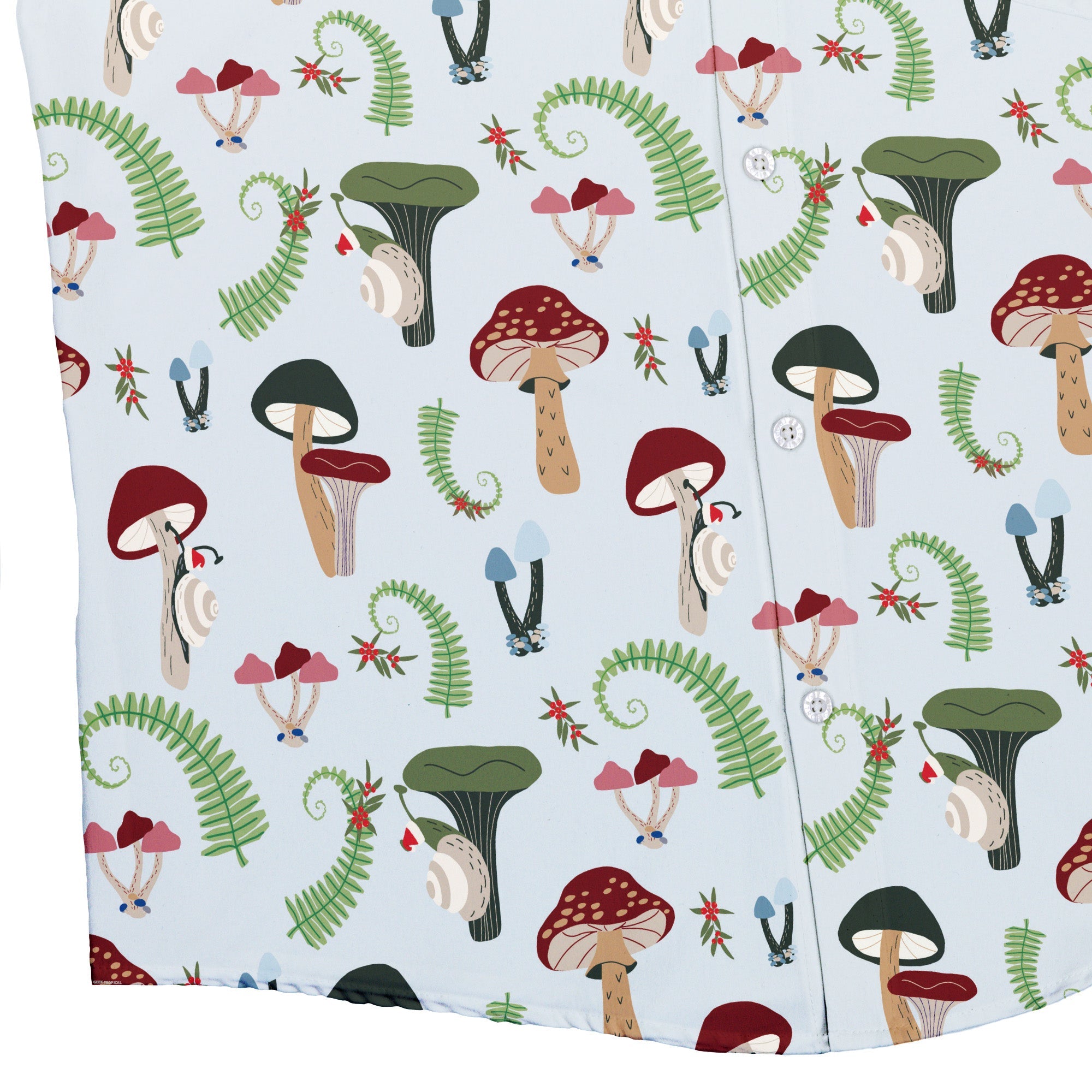 Santa Snails & Winter Mushrooms Button Up Shirt Geek Nerd adult sizing Christmas Print