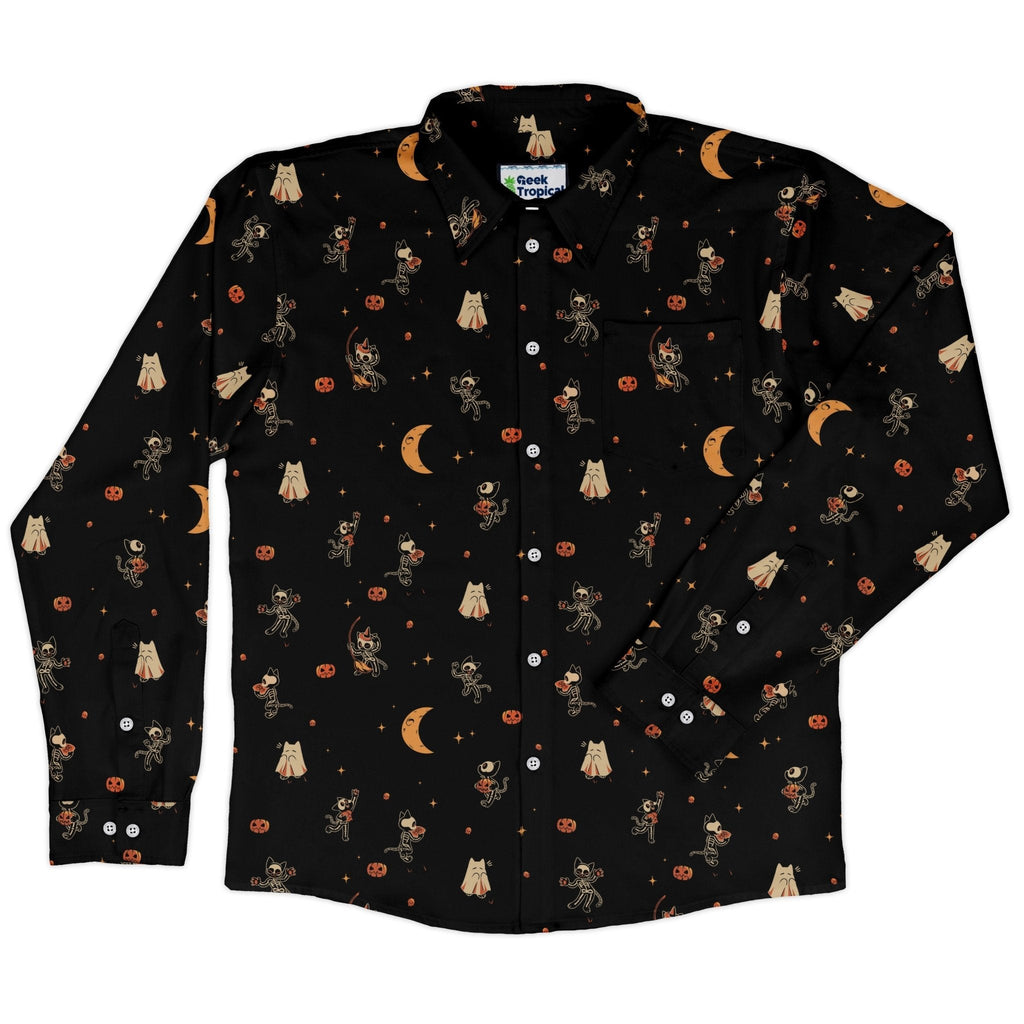 Scaredy Cats Long Sleeve Button Up Shirt Geek Nerd adult sizing Design by Tobe Fonseca FLOW DESC WRITING