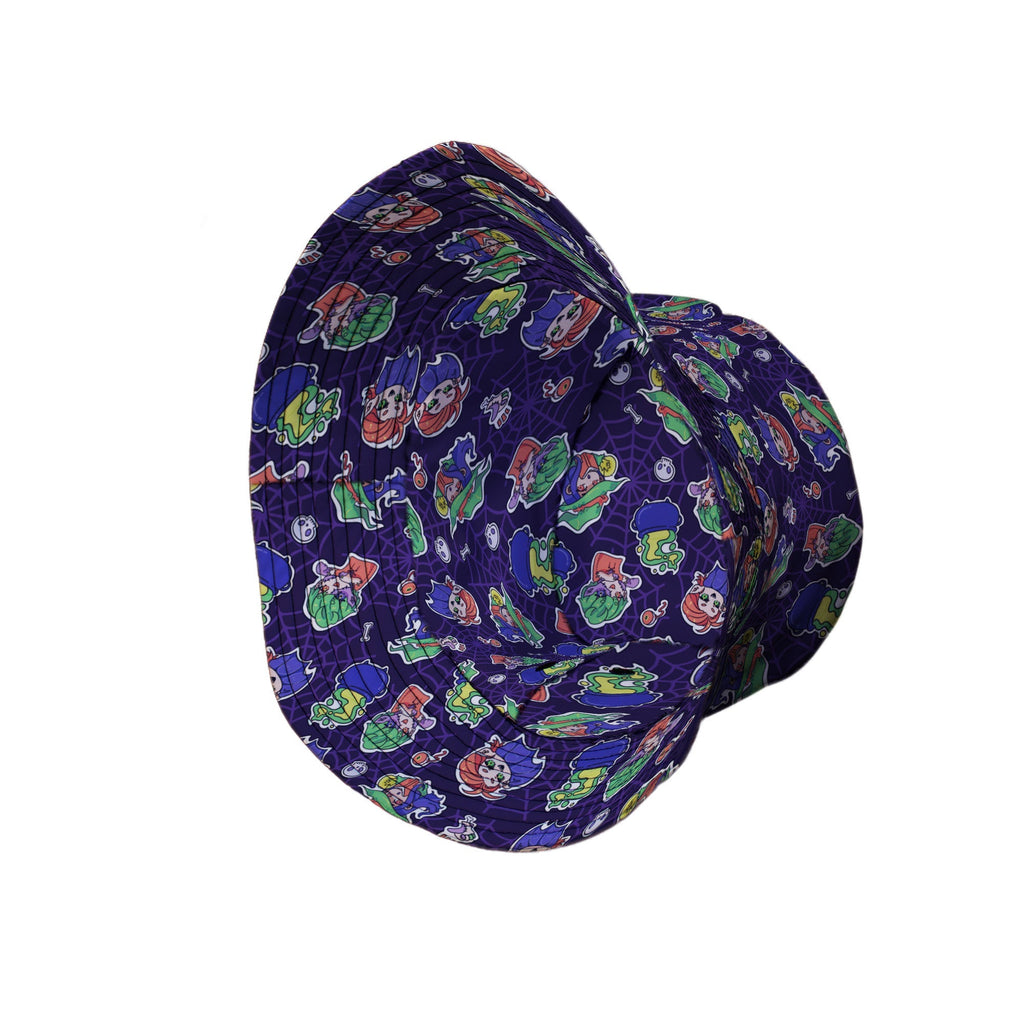 Scary Anime Chibi Stickers Dark Purple Bucket Hat