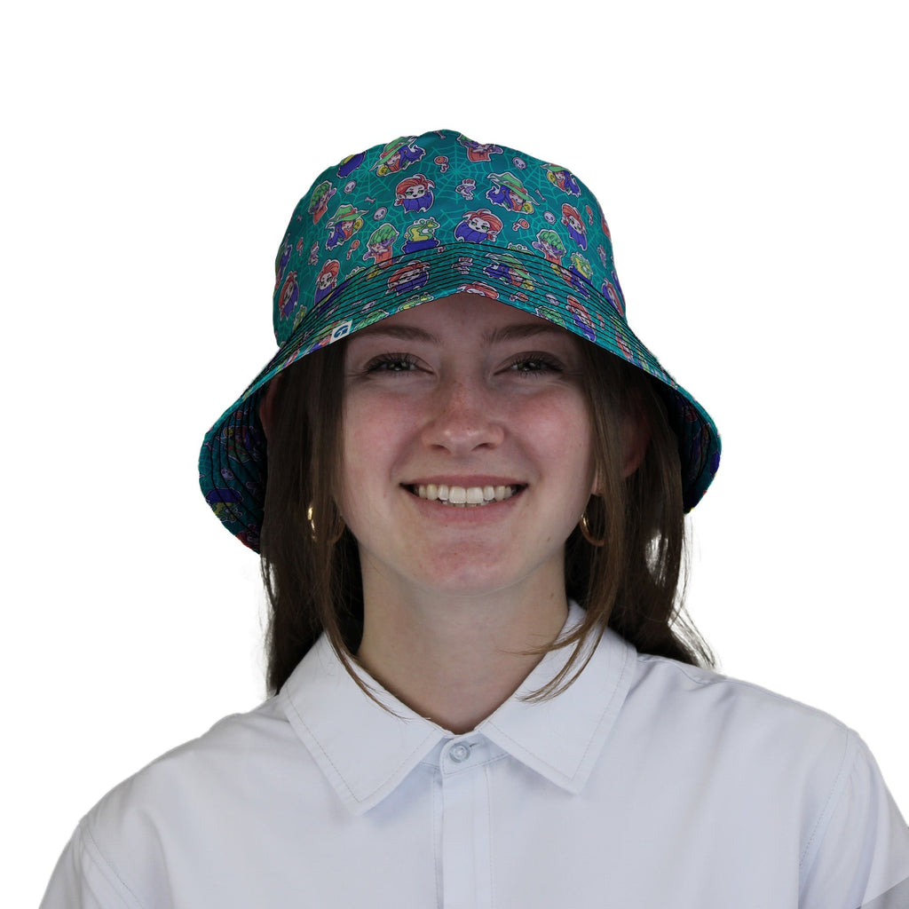 Scary Anime Chibi Stickers Teal Bucket Hat Geek Nerd halloween lx - B q4
