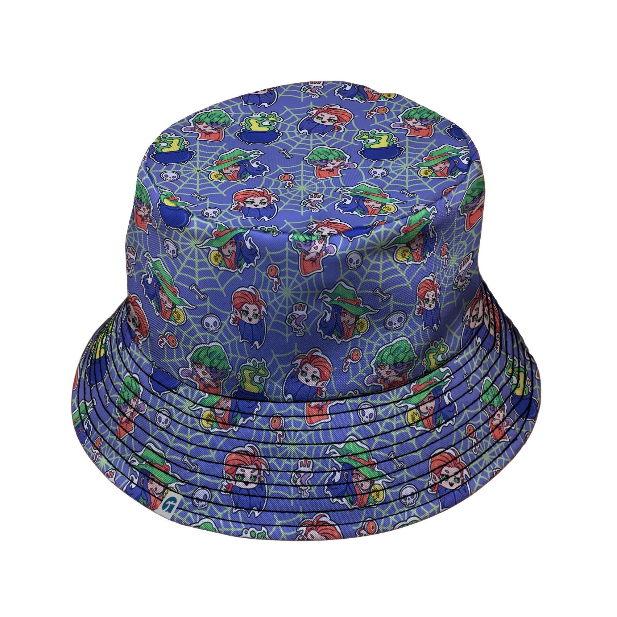 Scary Anime Chibi Stickers purple green Bucket Hat Geek Nerd halloween lx - B q4