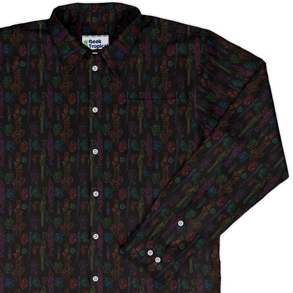 Sci Fi Weapons Long Sleeve Button Up Shirt Geek Nerd adult sizing Designs by Nathan Fantasy Prints