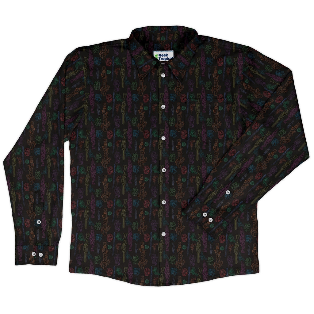 Sci Fi Weapons Long Sleeve Button Up Shirt Geek Nerd adult sizing Designs by Nathan Fantasy Prints