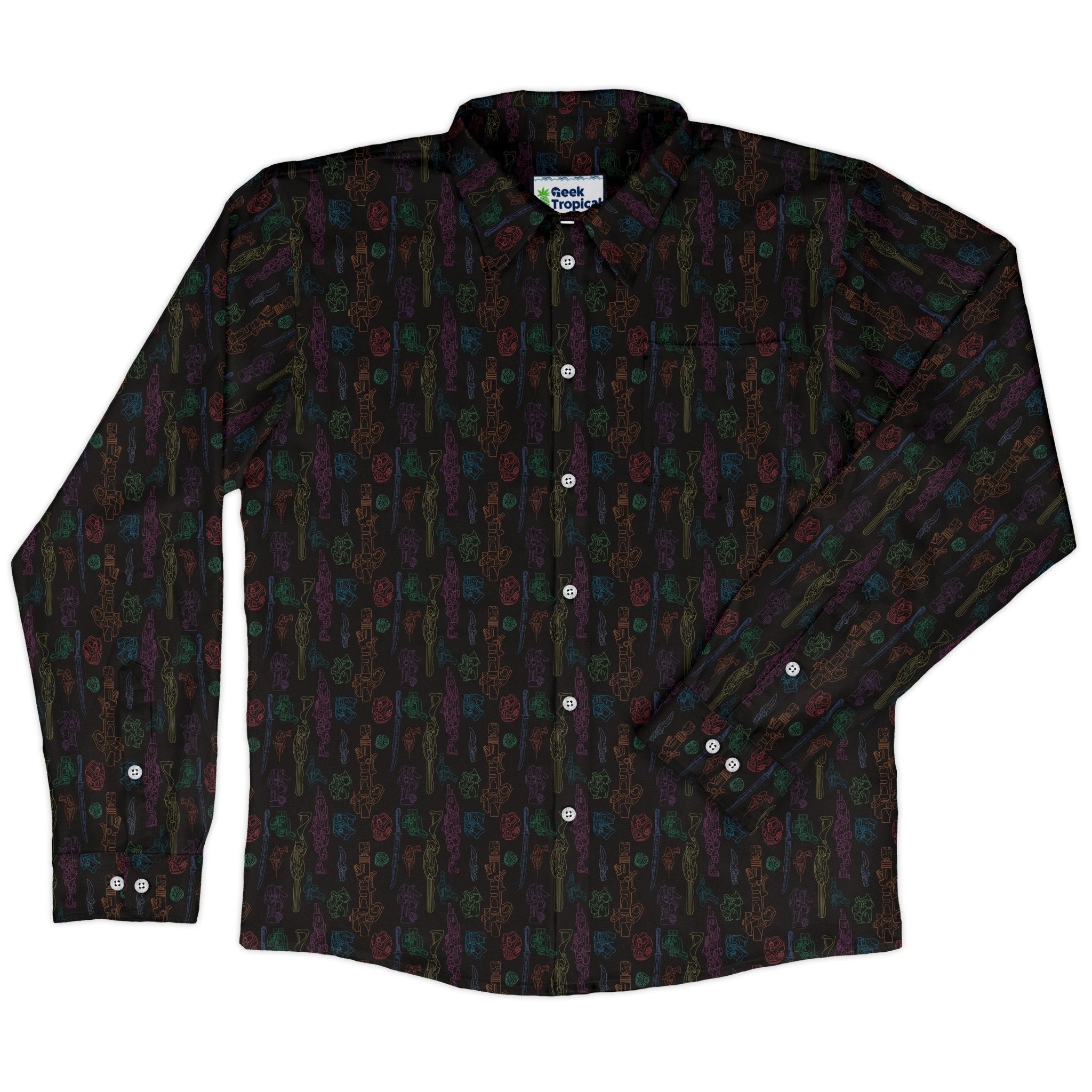 Sci Fi Weapons Long Sleeve Button Up Shirt Geek Nerd adult sizing Designs by Nathan Fantasy Prints