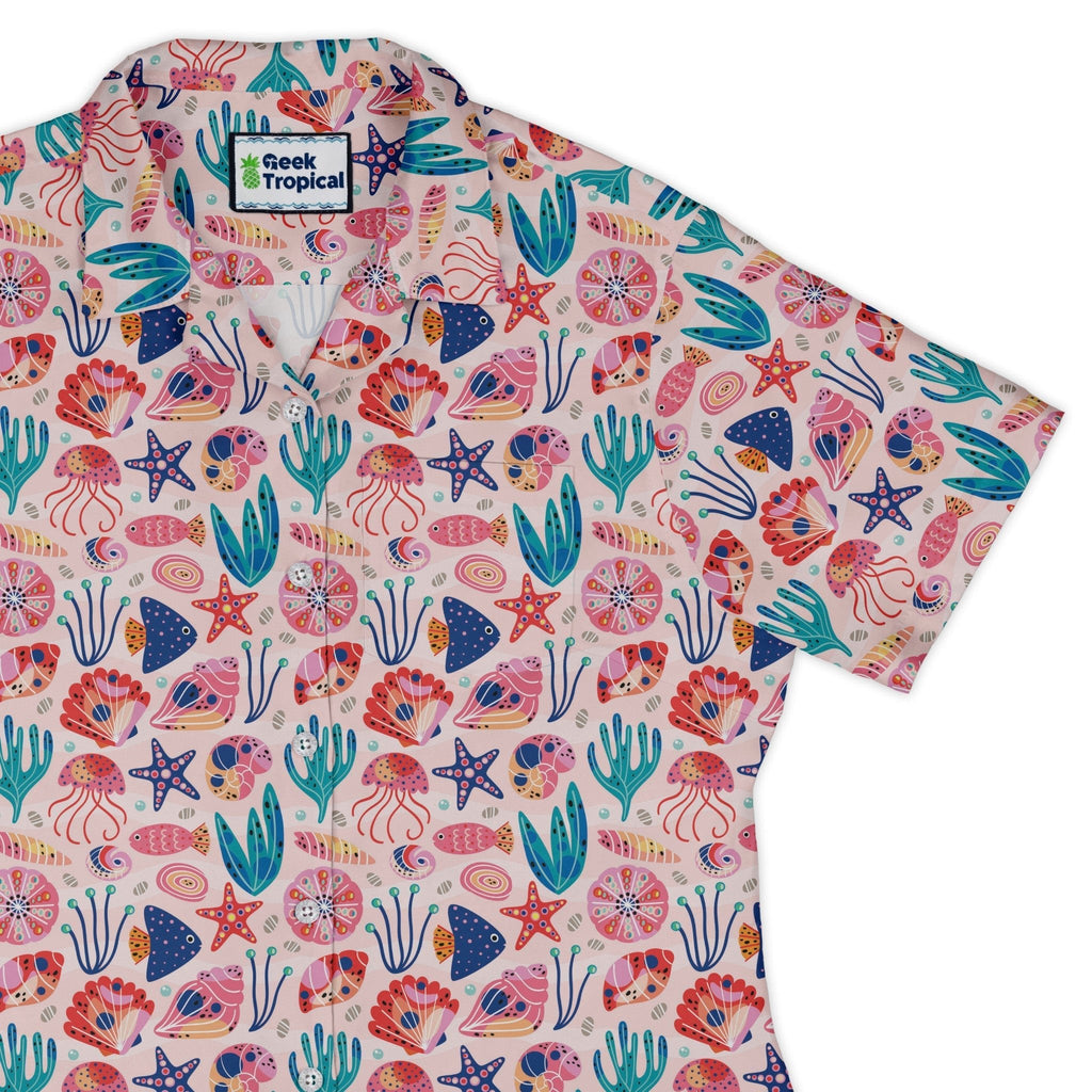Science Cute Marine Biology Pink Curvy Button Up Shirt Geek Nerd Animal Patterns lifestyle photo science print