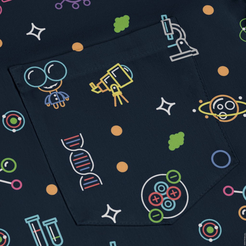 Science DNA Molecules Dark Navy Long Sleeve Button Up Shirt Geek Nerd adult sizing FLOW DESC WRITING science print