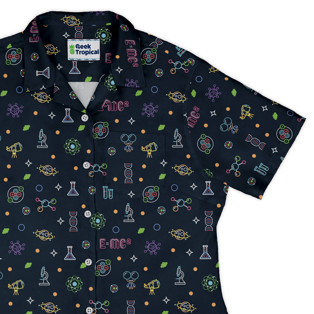 Science DNA Molecules Dark Navy Curvy Button Up Shirt Geek Nerd science print women