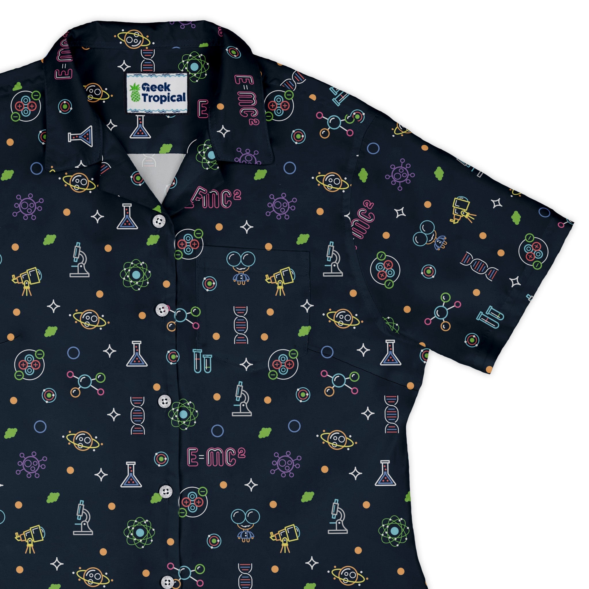 Science DNA Molecules Dark Navy Curvy Button Up Shirt Geek Nerd science print women