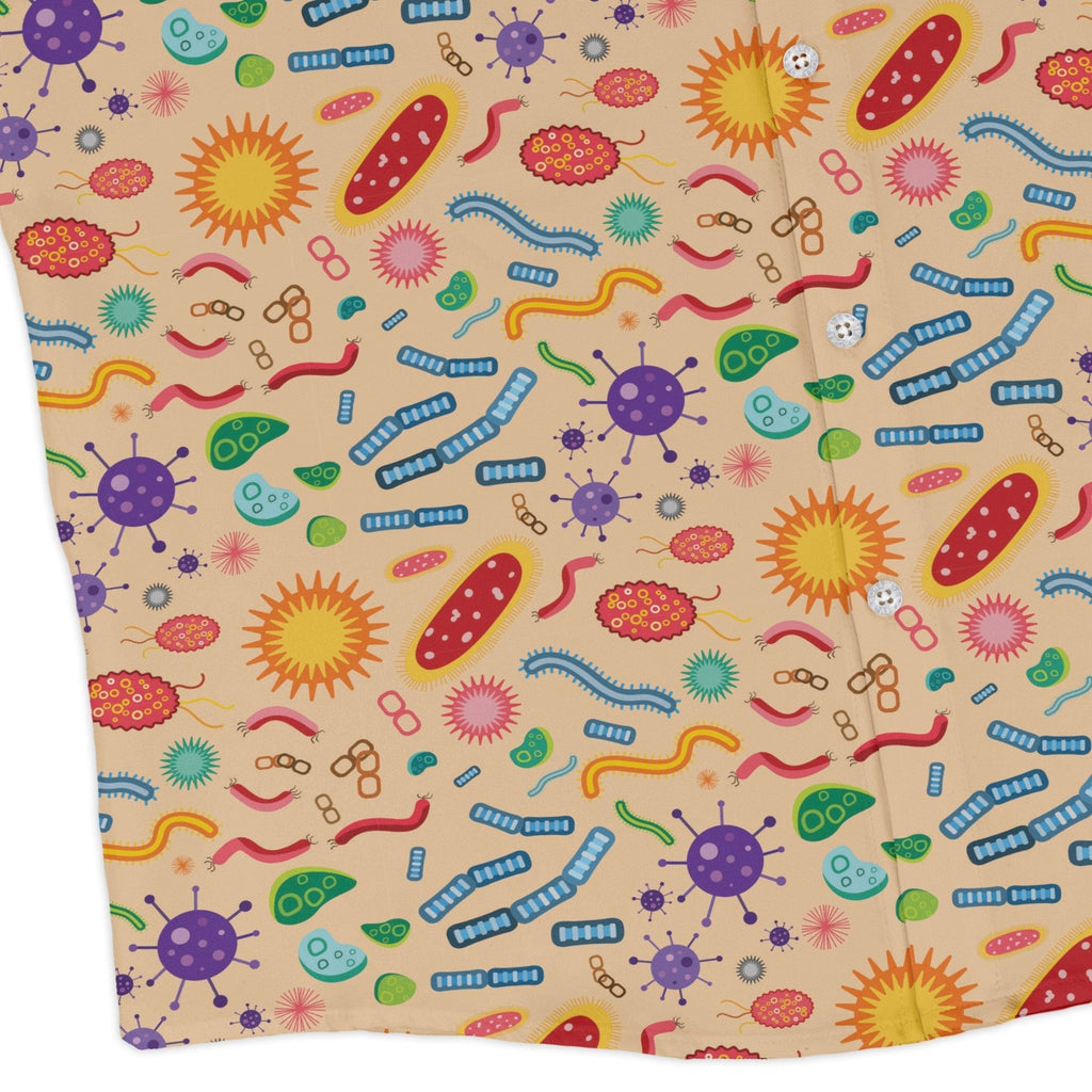 Science Detailed Microbes Pink Orange Long Sleeve Button Up Shirt Geek Nerd adult sizing FLOW DESC WRITING science print