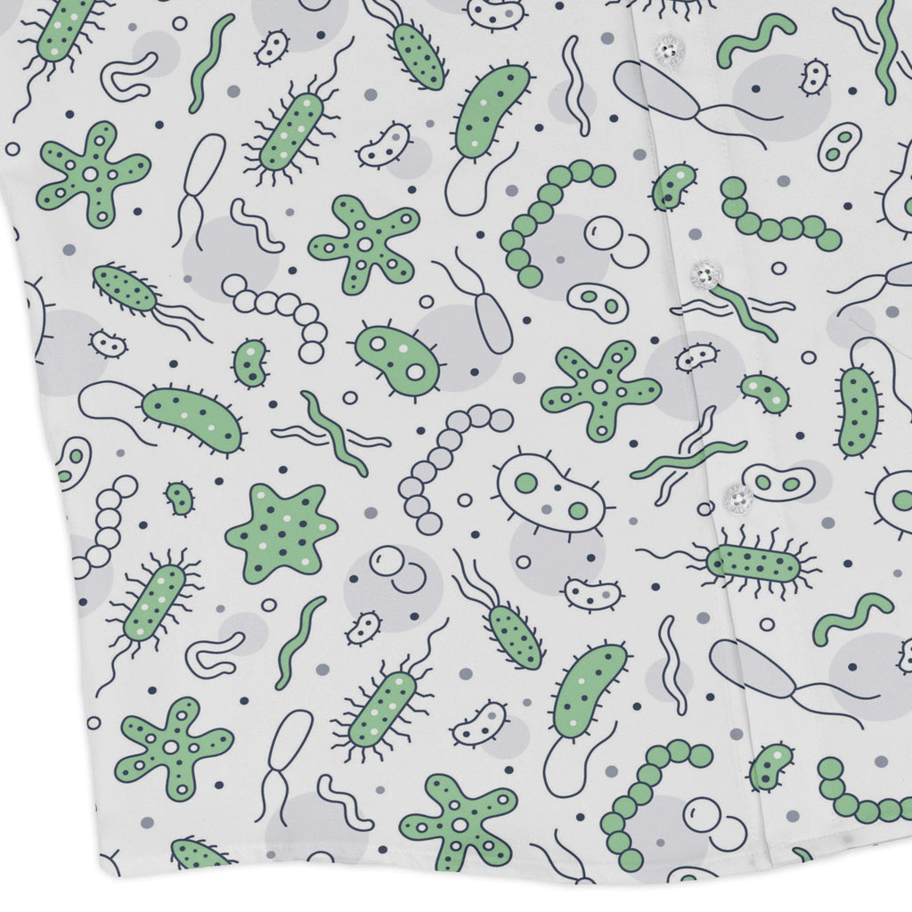 Science Green Microbes White Long Sleeve Button Up Shirt Geek Nerd adult sizing FLOW DESC WRITING science print