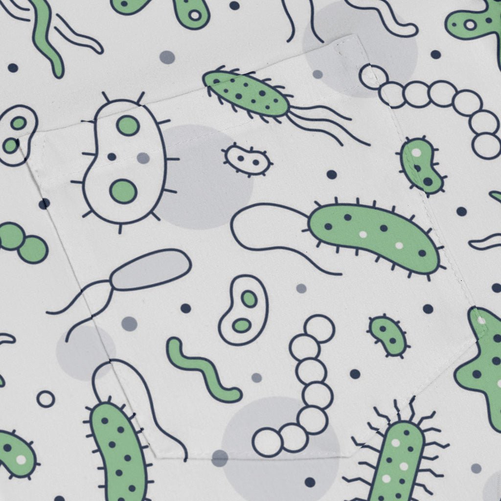 Science Green Microbes White Long Sleeve Button Up Shirt Geek Nerd adult sizing FLOW DESC WRITING science print