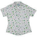 Science Green Microbes White Curvy Button Up Shirt Geek Nerd science print women