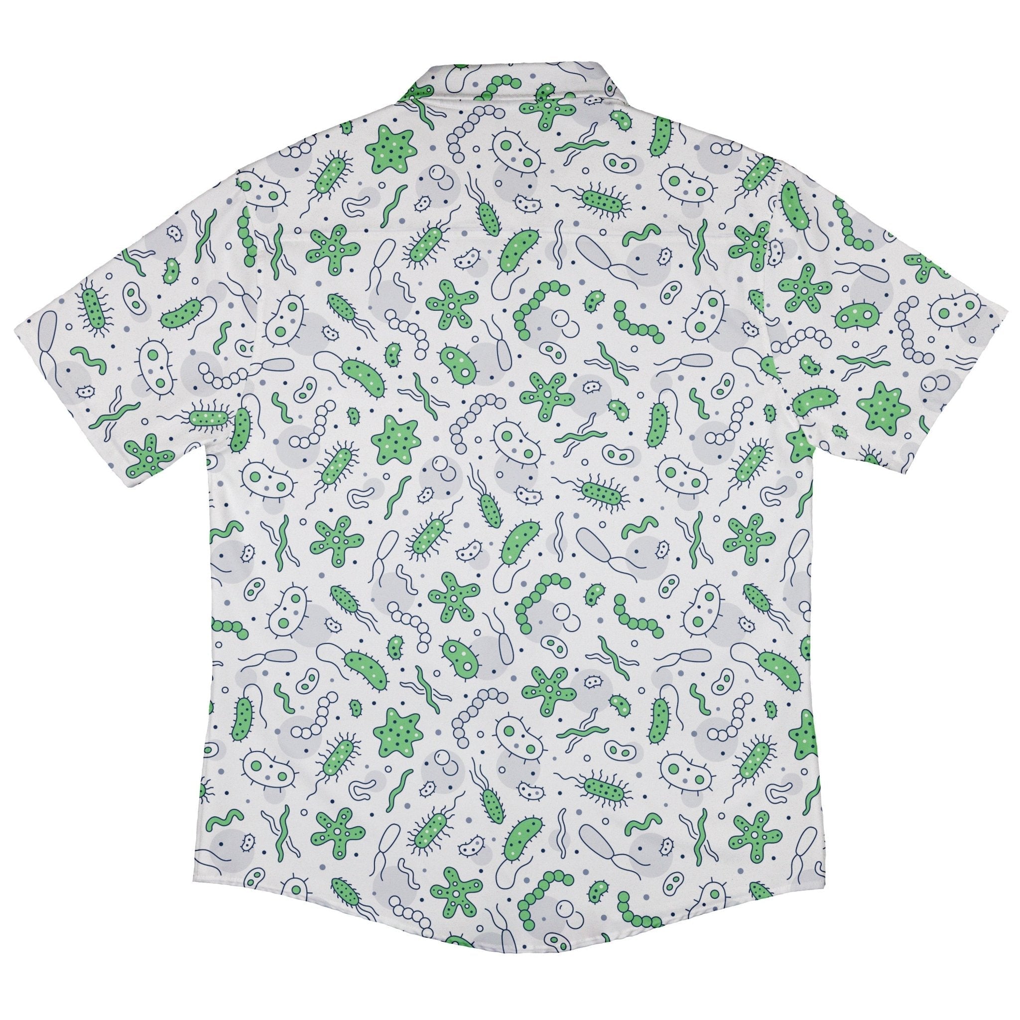 Science Green Microbes White Button Up Shirt - adult sizing - science print -