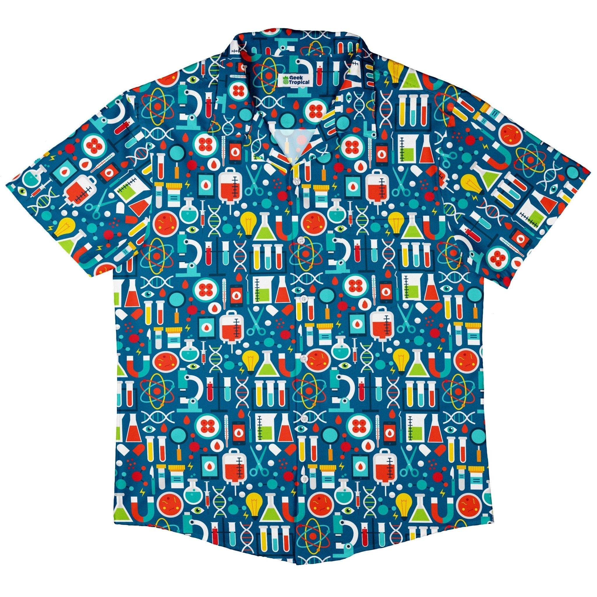 Science Lab Blue Science Button Up Shirt - adult sizing - science print -