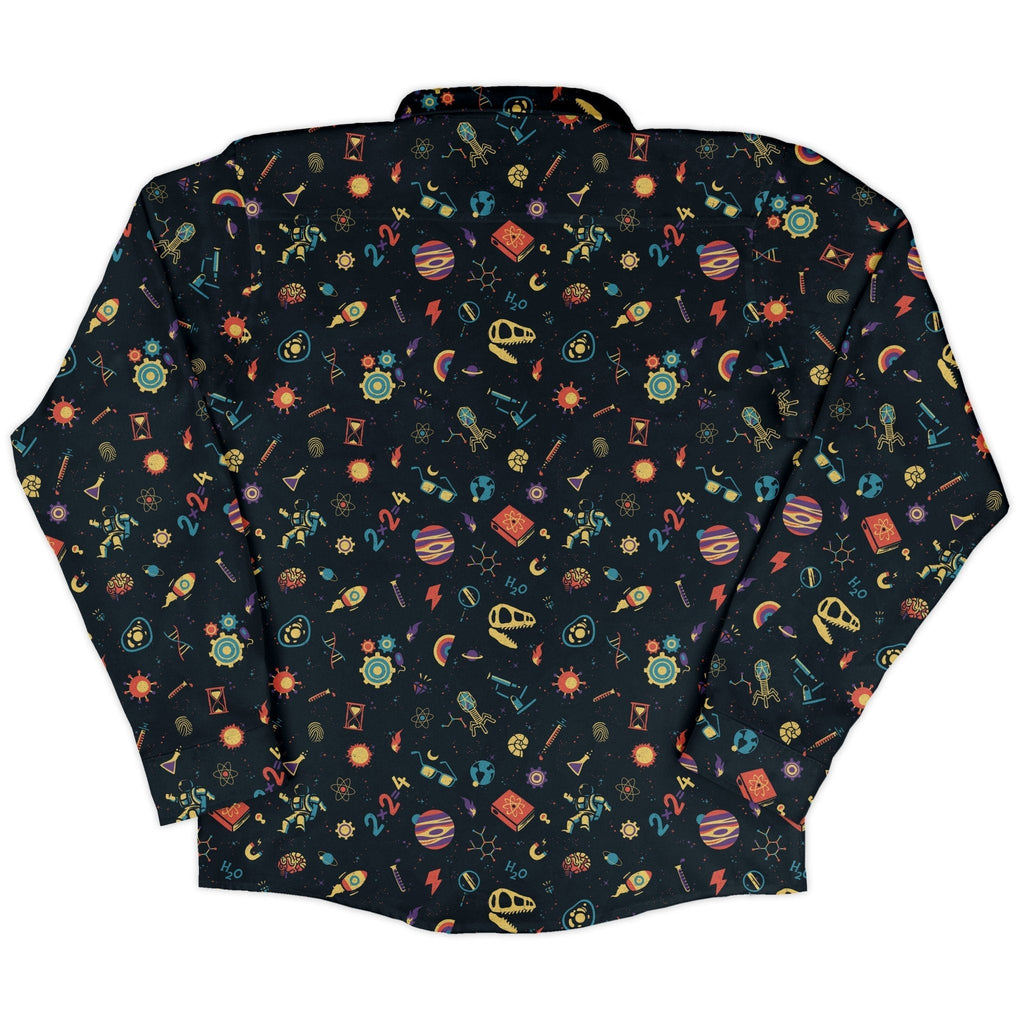 Science Love Long Sleeve Button Up Shirt Geek Nerd adult sizing Design by Tobe Fonseca FLOW DESC WRITING