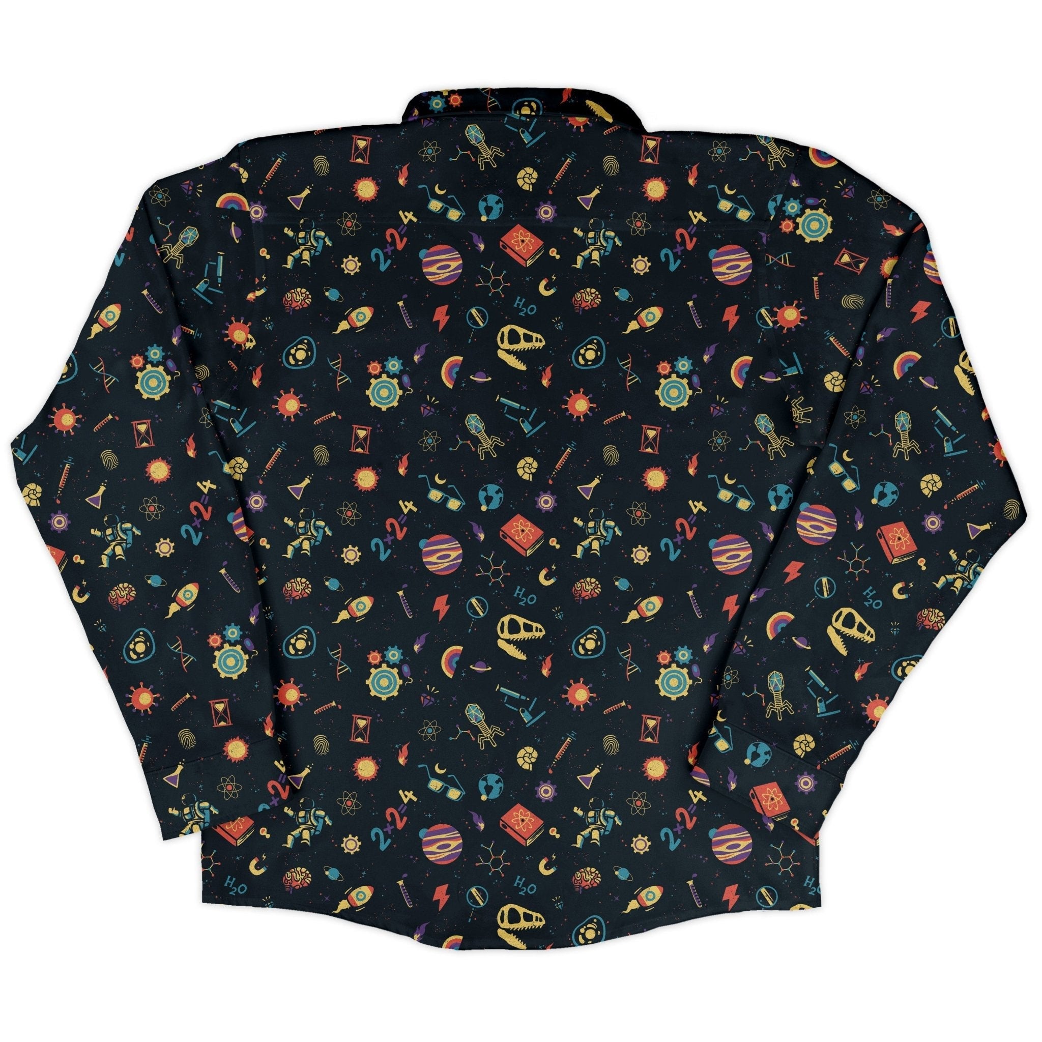 Science Love Long Sleeve Button Up Shirt Geek Nerd adult sizing Design by Tobe Fonseca FLOW DESC WRITING